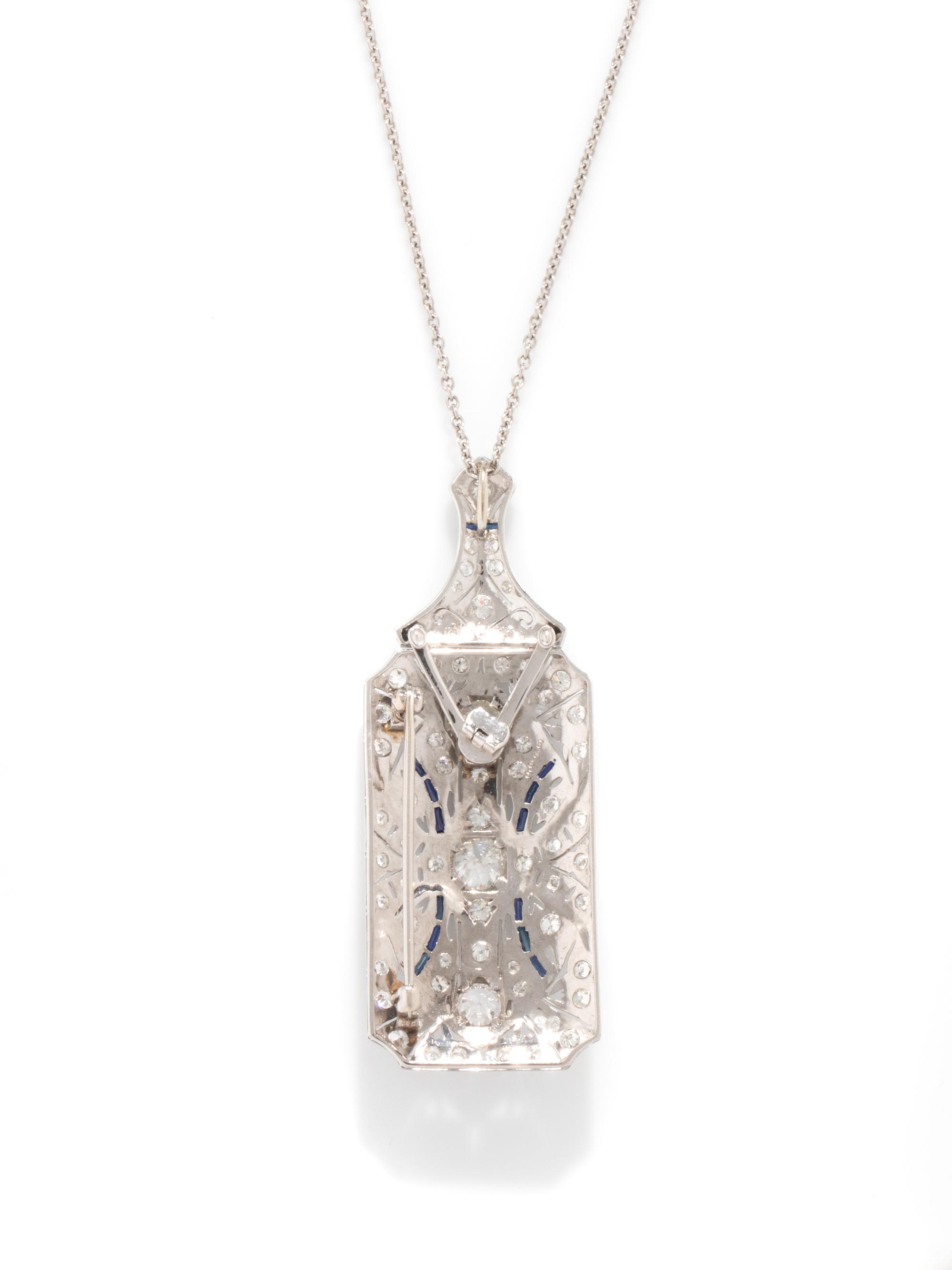 ART DECO, DIAMOND AND SYNTHETIC SAPPHIRE PENDANT BROOCH