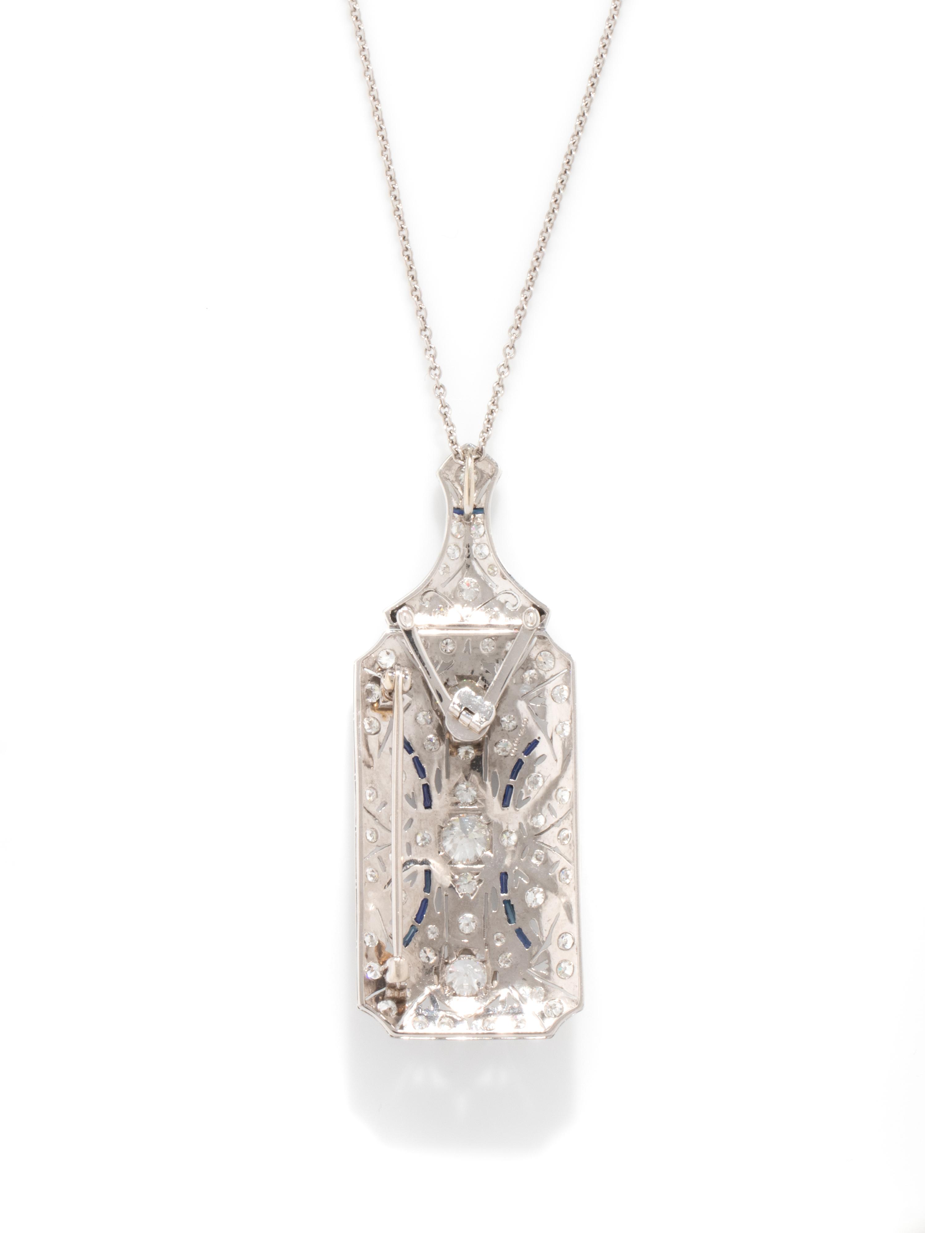 ART DECO, DIAMOND AND SYNTHETIC SAPPHIRE PENDANT BROOCH