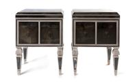 A Pair of Continental Mirrored Side Cabinets, Height 32 1/4 x width 24 x depth 19 inches.