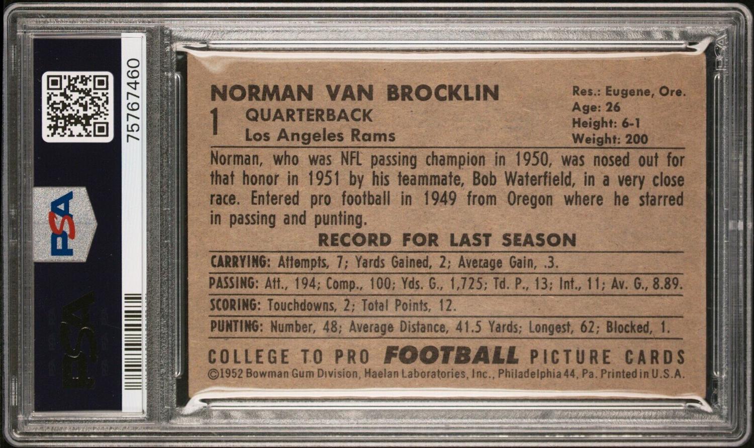 A Group of Nine 1952 Bowman Large Hall of Fame PSA Graded Football Cards,