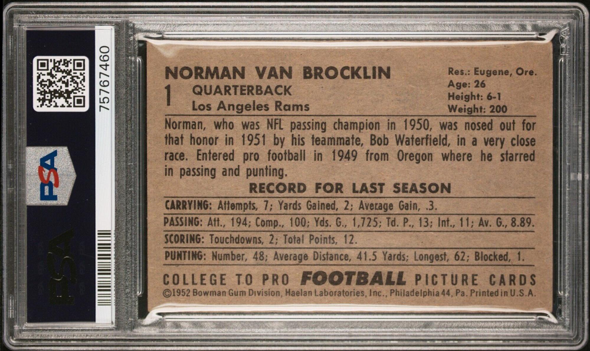 A Group of Nine 1952 Bowman Large Hall of Fame PSA Graded Football Cards,