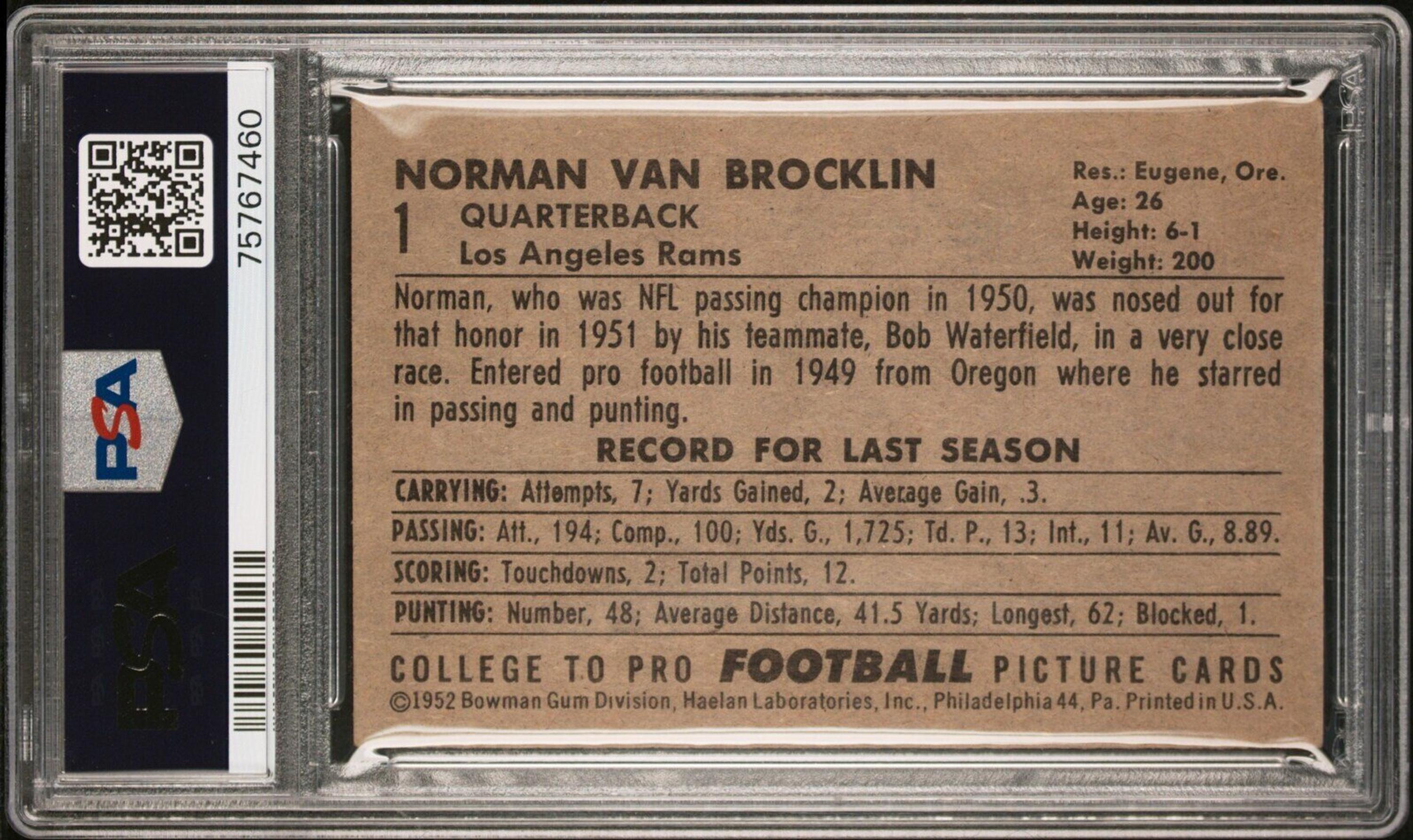 A Group of Nine 1952 Bowman Large Hall of Fame PSA Graded Football Cards,