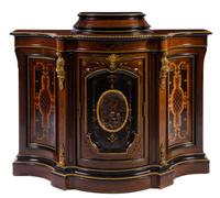 A Victorian Parcel Gilt and Gilt Bronze Mounted Rosewood Cabinet Height 42 x width 60 x depth 20 1/2 inches. — MANNER OF POTTIER & STYMUS, LATE 19TH CENTURY