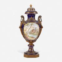 A Large Gilt Bronze Mounted Sèvres Style Cobalt Ground Porcelain Urn late 19th century
