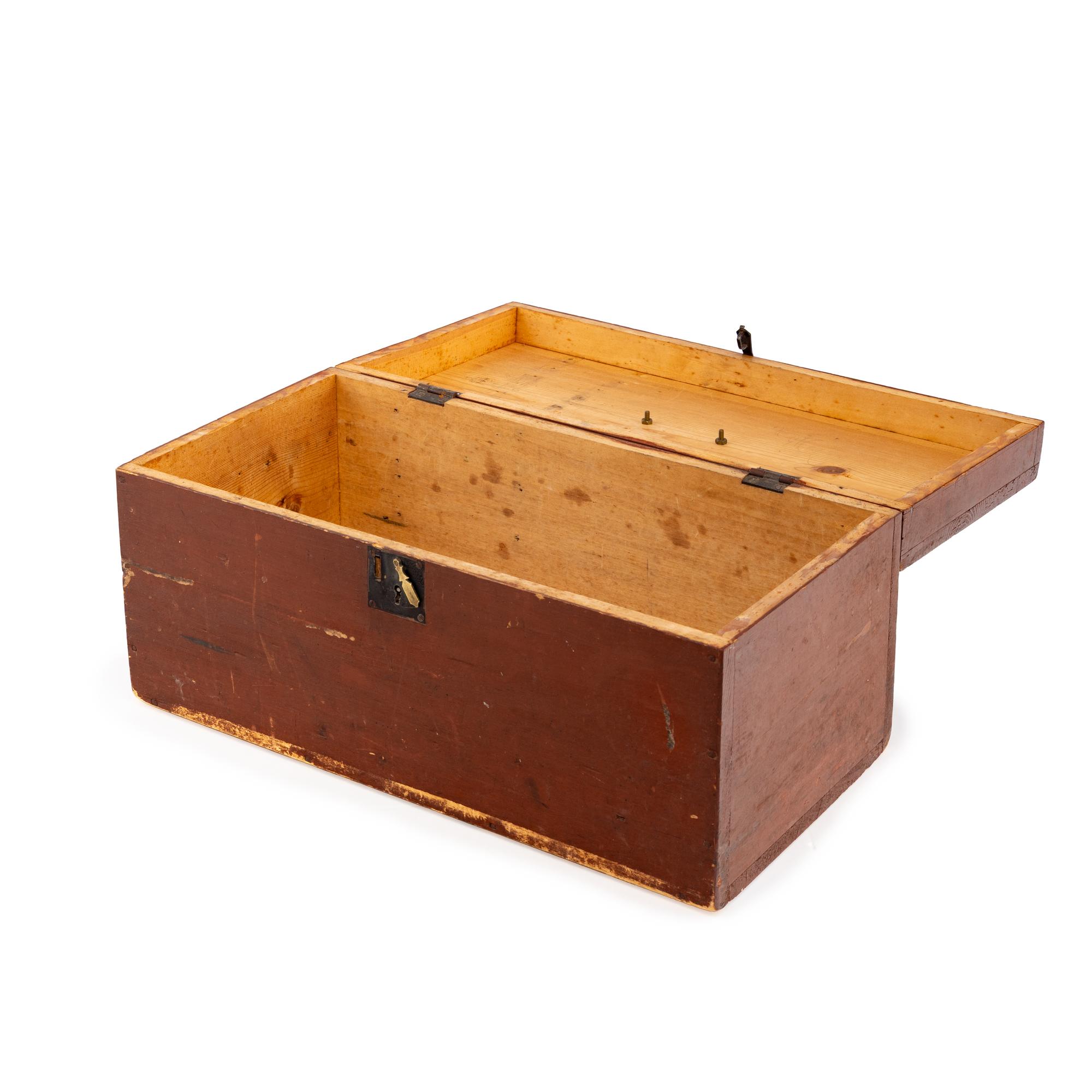 A Red-Painted Pine Document Box
