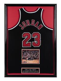 A Michael Jordan Signed Autograph Chicago Bulls Jersey "Last Shot" Display (Upper Deck Authenticated),