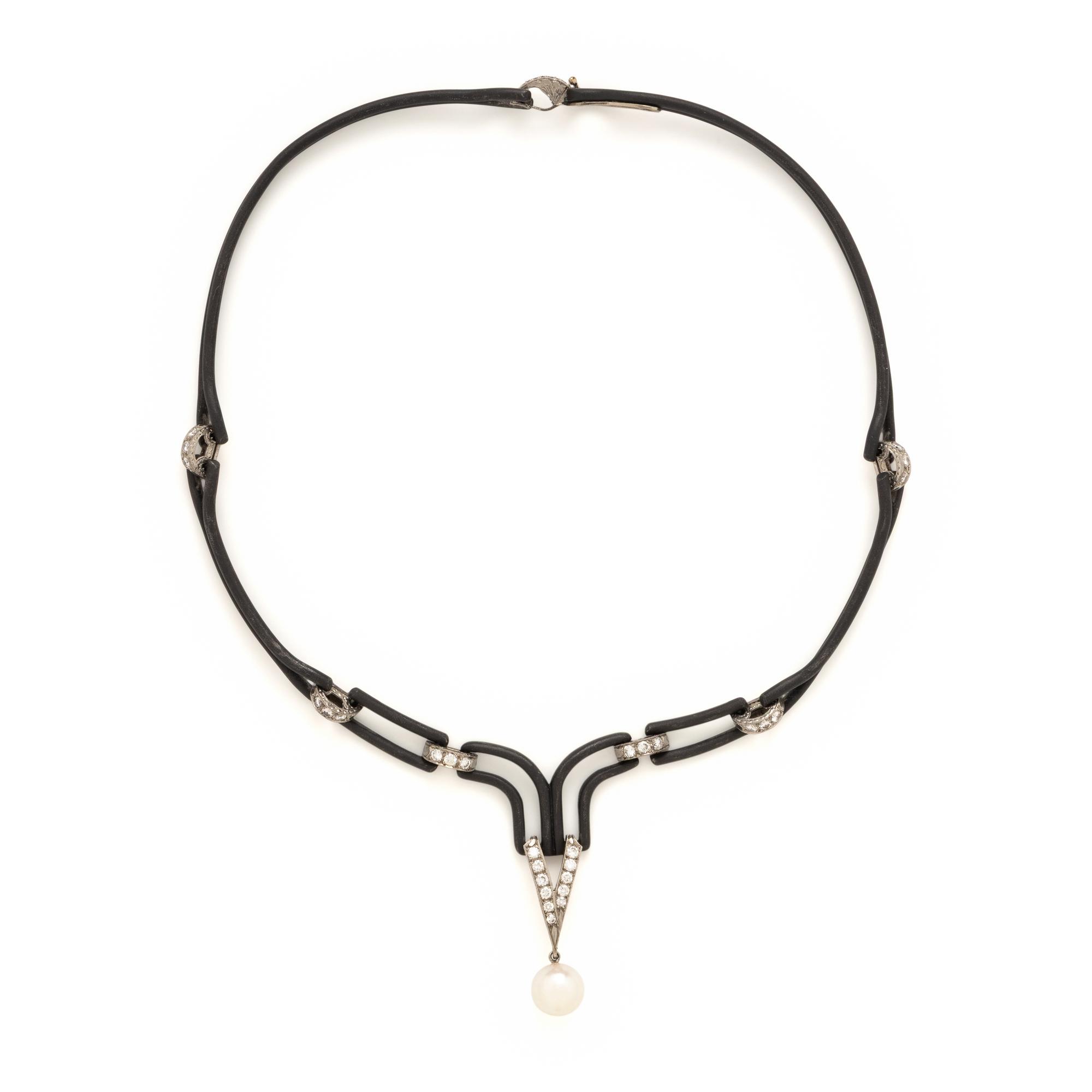 Marsh & Co, Blackened Steel, Cultured Pearl, and Diamond Necklace