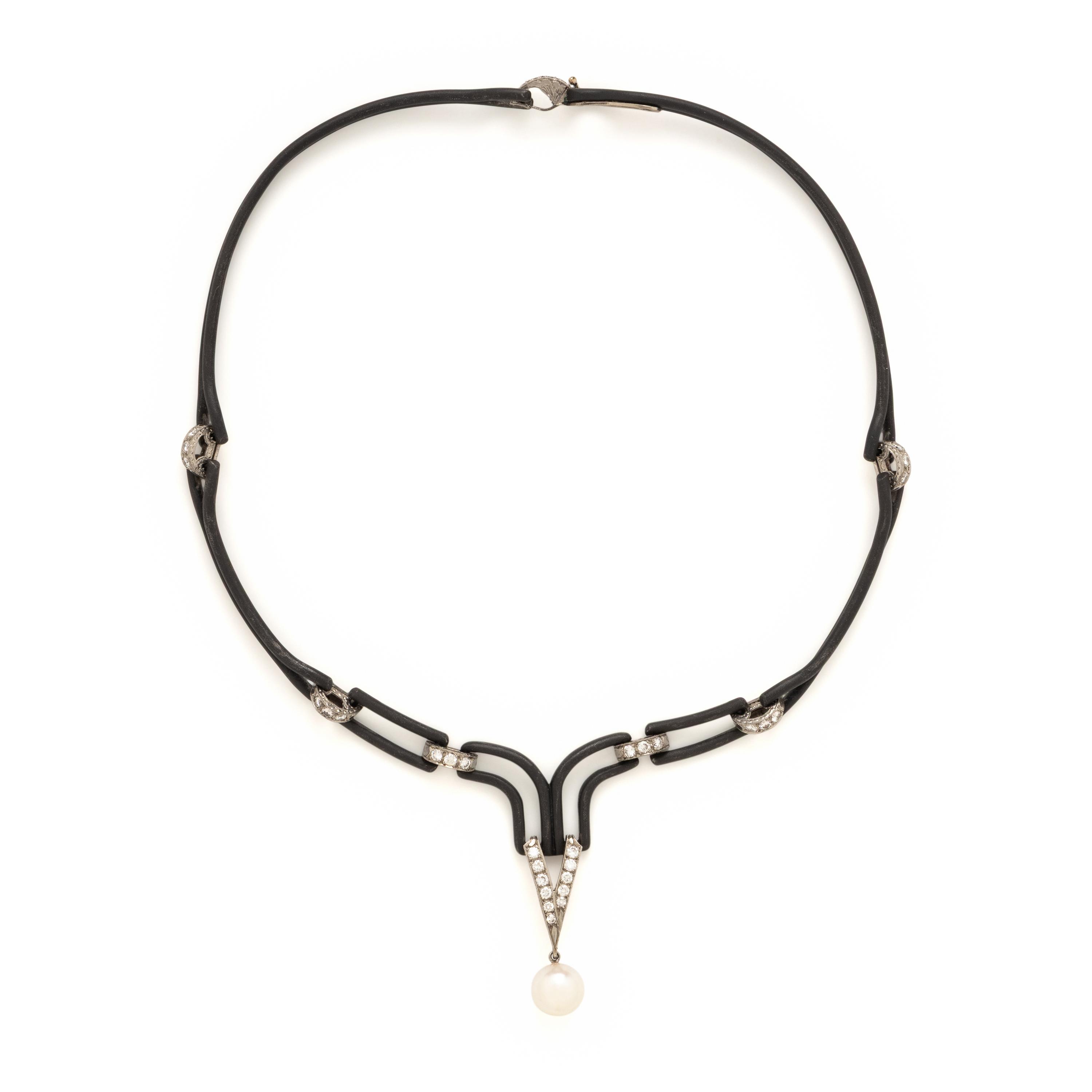 Marsh & Co, Blackened Steel, Cultured Pearl, and Diamond Necklace