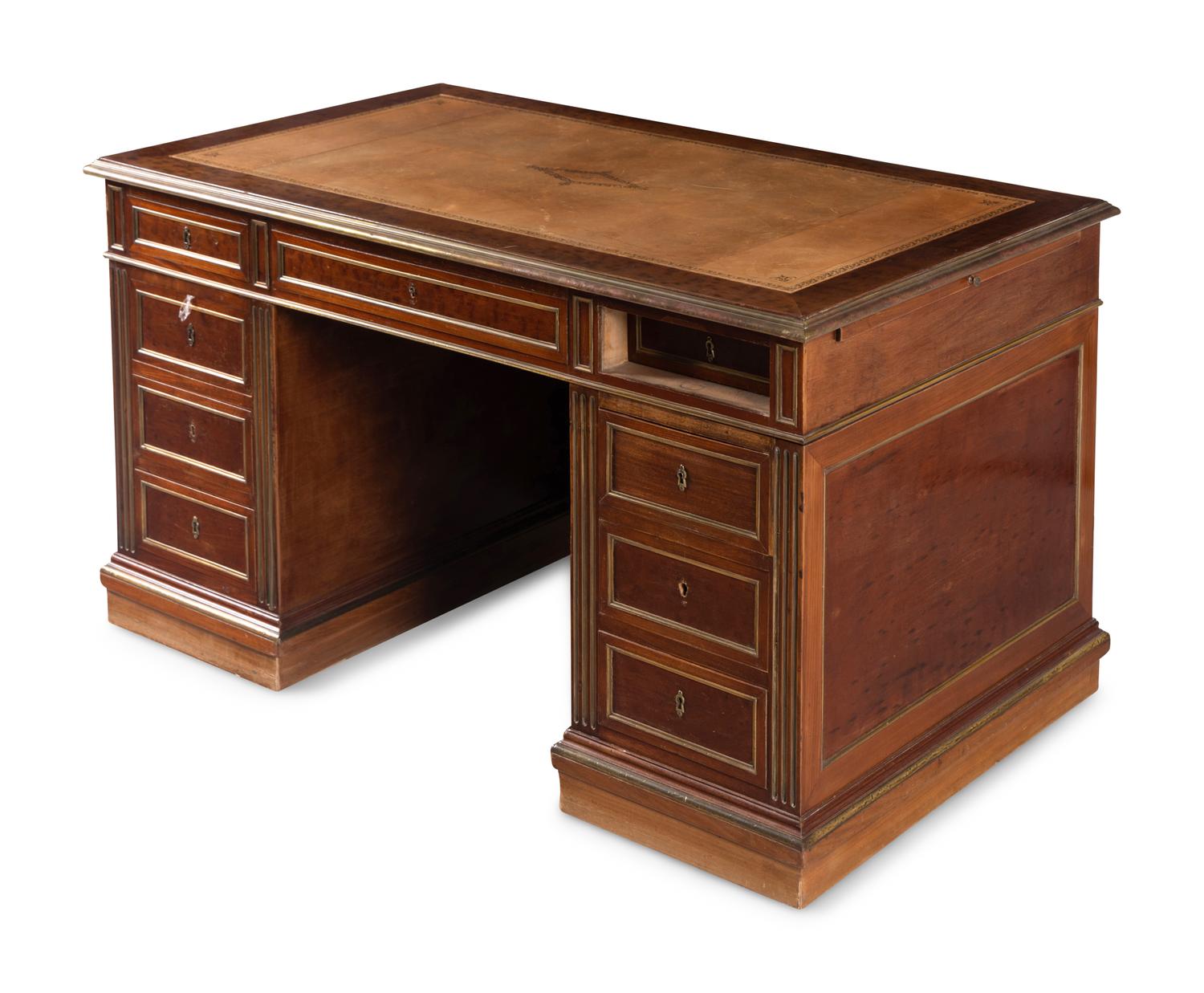 A Directoire Style Brass Mounted Mahogany Pedestal Desk