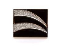A 14 Karat Yellow Gold, Onyx and Diamond Brooch, 14.30 dwts.