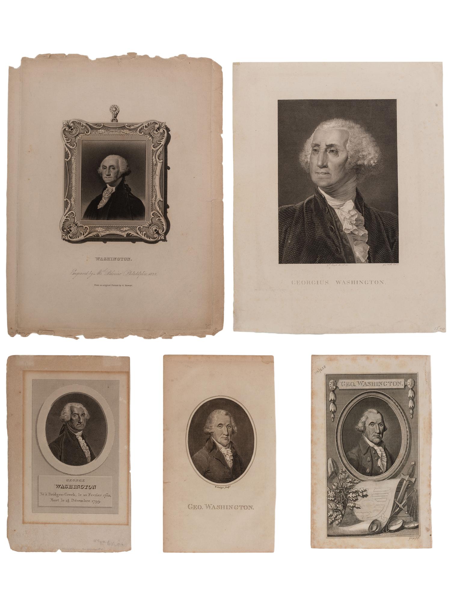[WASHINGTON, George (1732-1799)]. A group of 5 engraved portraits of George Washington, comprising: