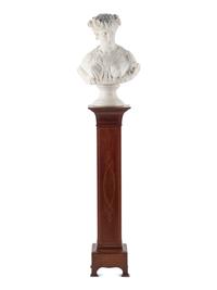 An Italian Marble Bust with an Associated Line-Inlaid Mahogany Pedestal