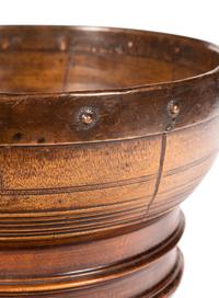 A Scottish Turned Walnut and Studded Copper-Rimmed Wassail Bowl