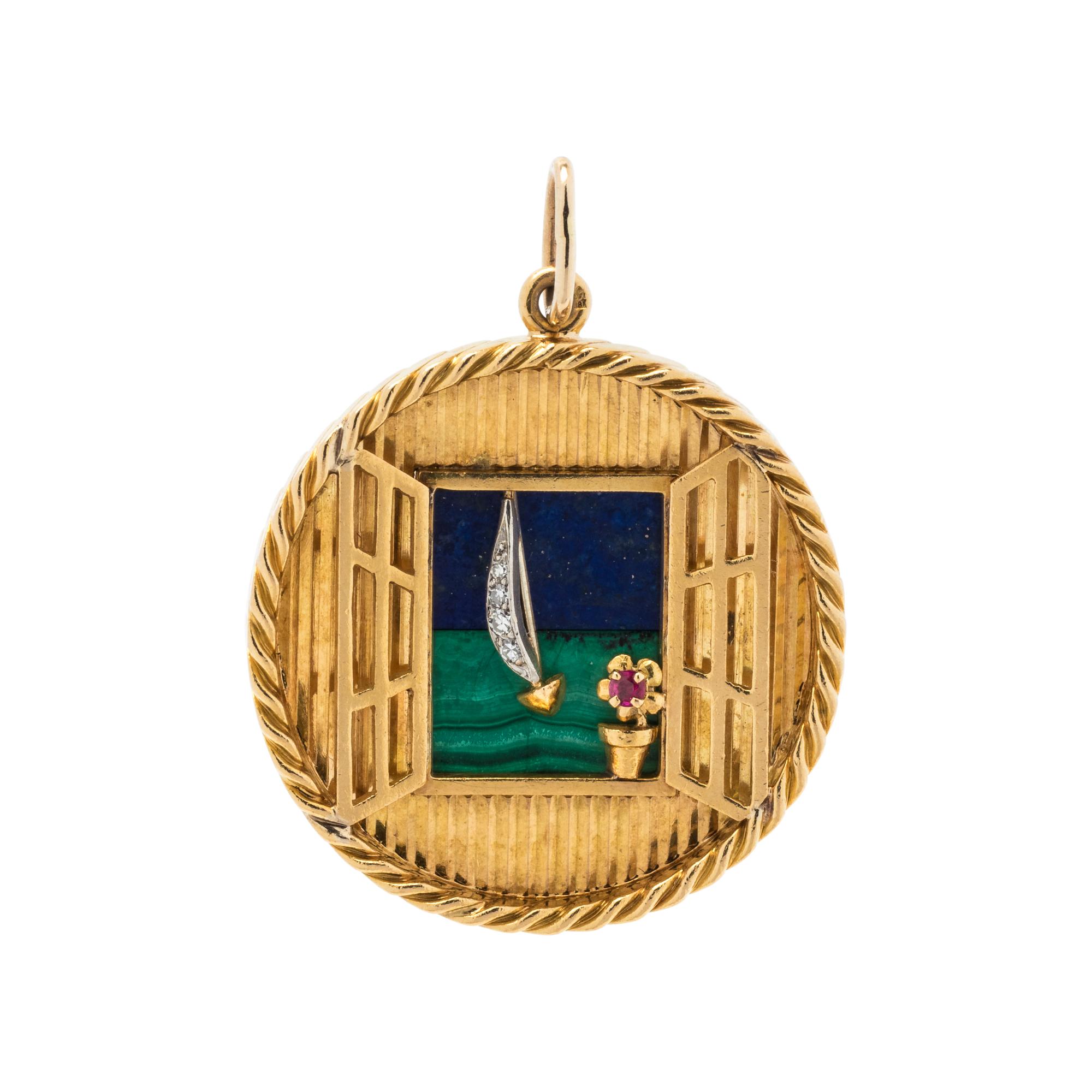 VAN CLEEF & ARPELS, YELLOW GOLD, DIAMOND AND MULTIGEM SAILBOAT CHARM