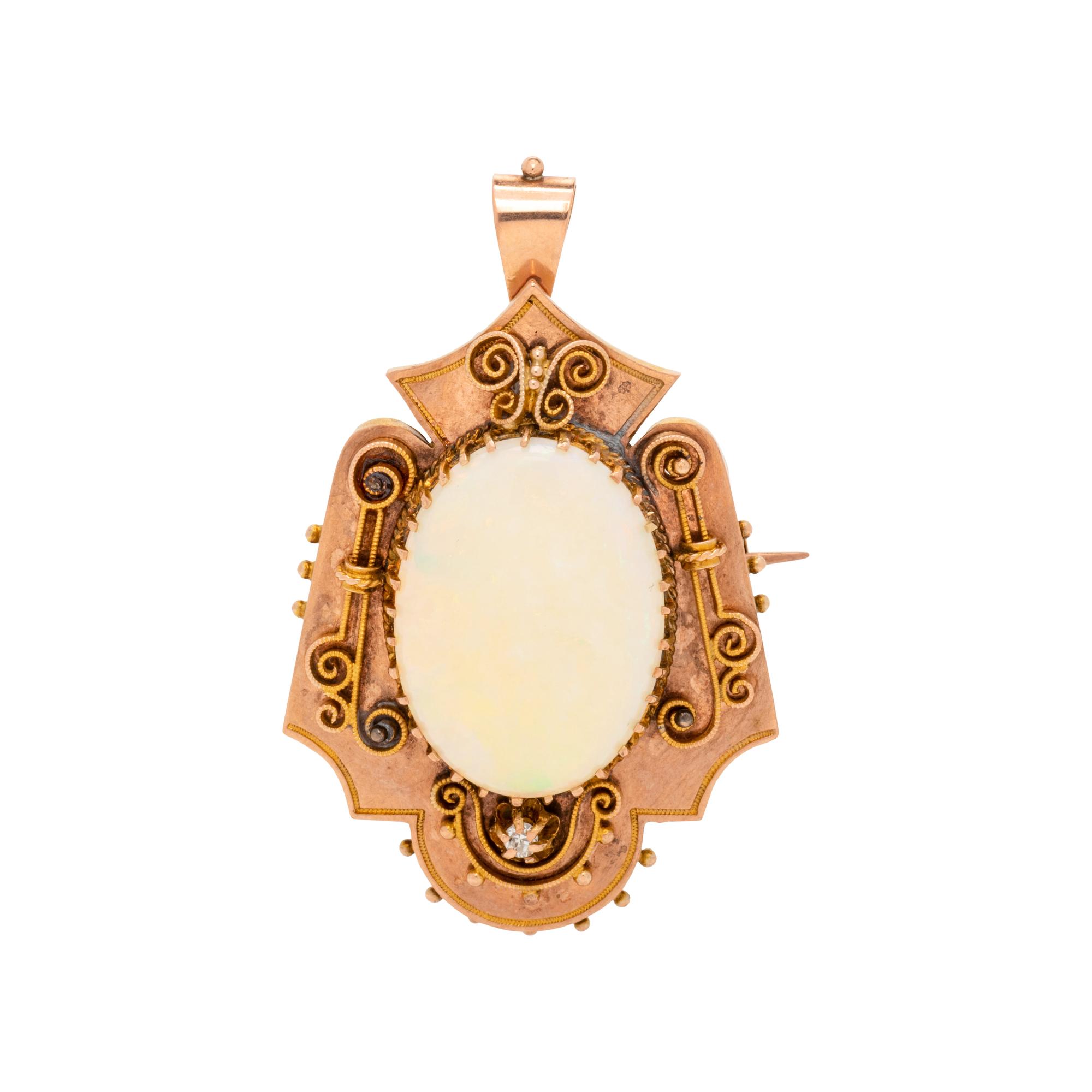 VICTORIAN, YELLOW GOLD AND OPAL PENDANT/BROOCH