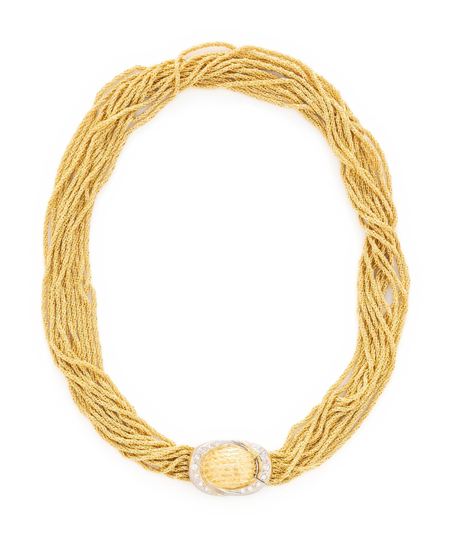BICOLOR GOLD AND DIAMOND TORSADE NECKLACE