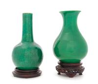 Two Chinese Crackled Ground Green Glazed Porcelain Vases Height of taller 7 1/2 inches. — 19TH/EARLY 20TH CENTURY