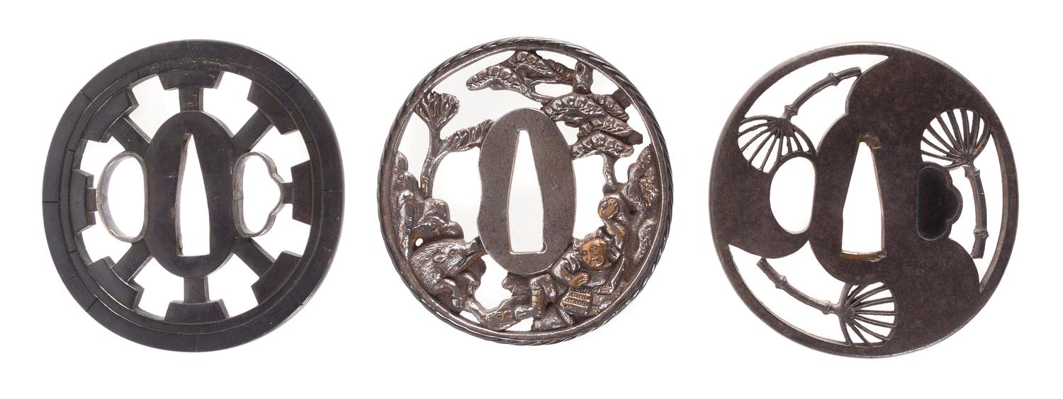 Three Iron Tsuba Diameter of largest 2 7/8 inches. — 18TH-19TH CENTURY