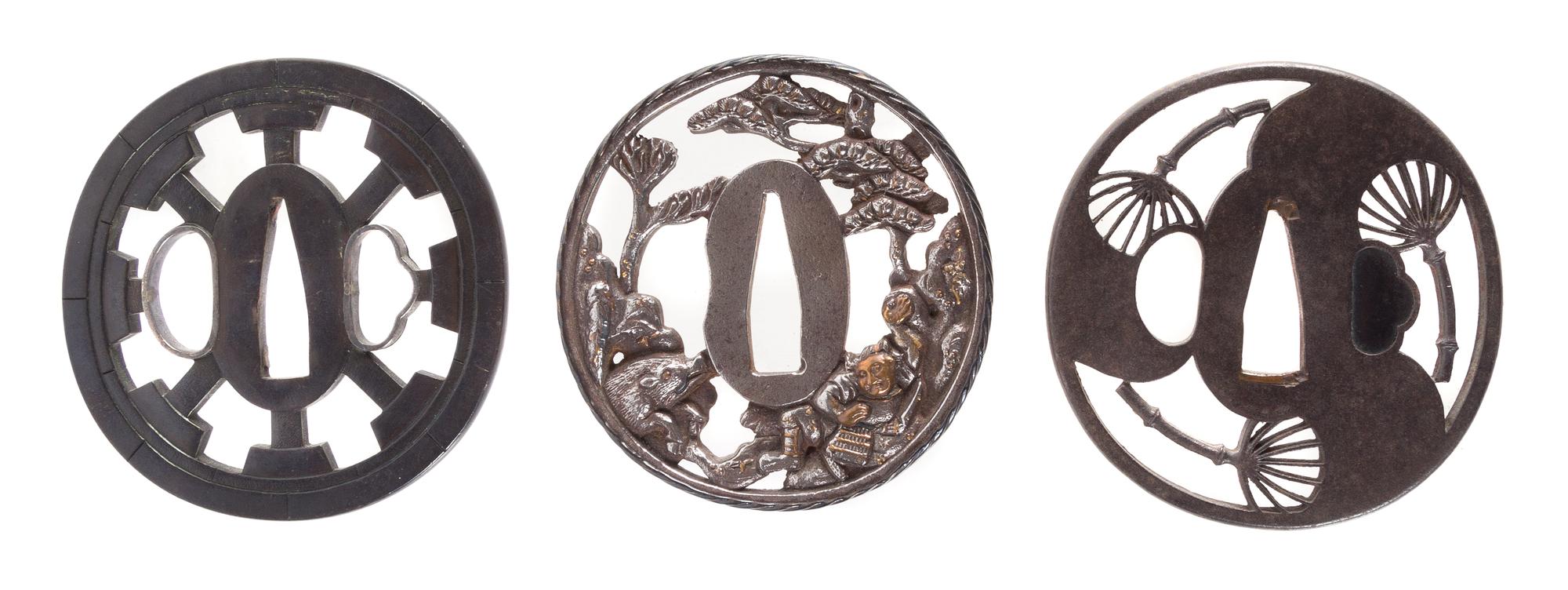 Three Iron Tsuba Diameter of largest 2 7/8 inches. — 18TH-19TH CENTURY
