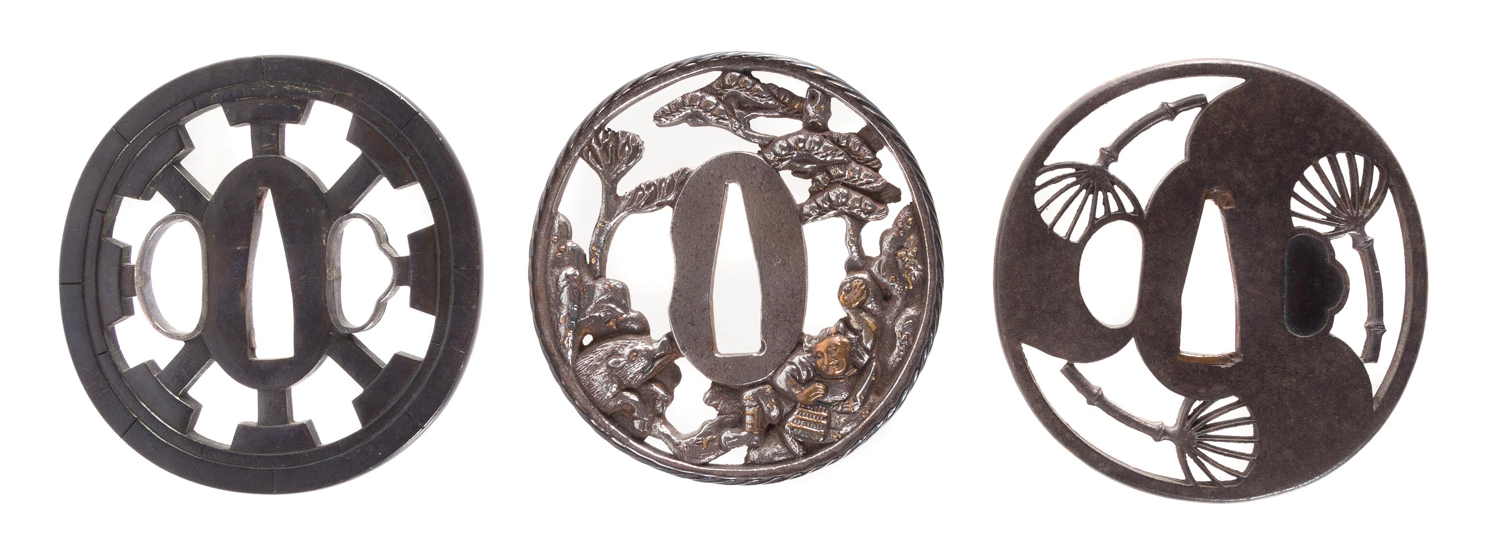 Three Iron Tsuba Diameter of largest 2 7/8 inches. — 18TH-19TH CENTURY