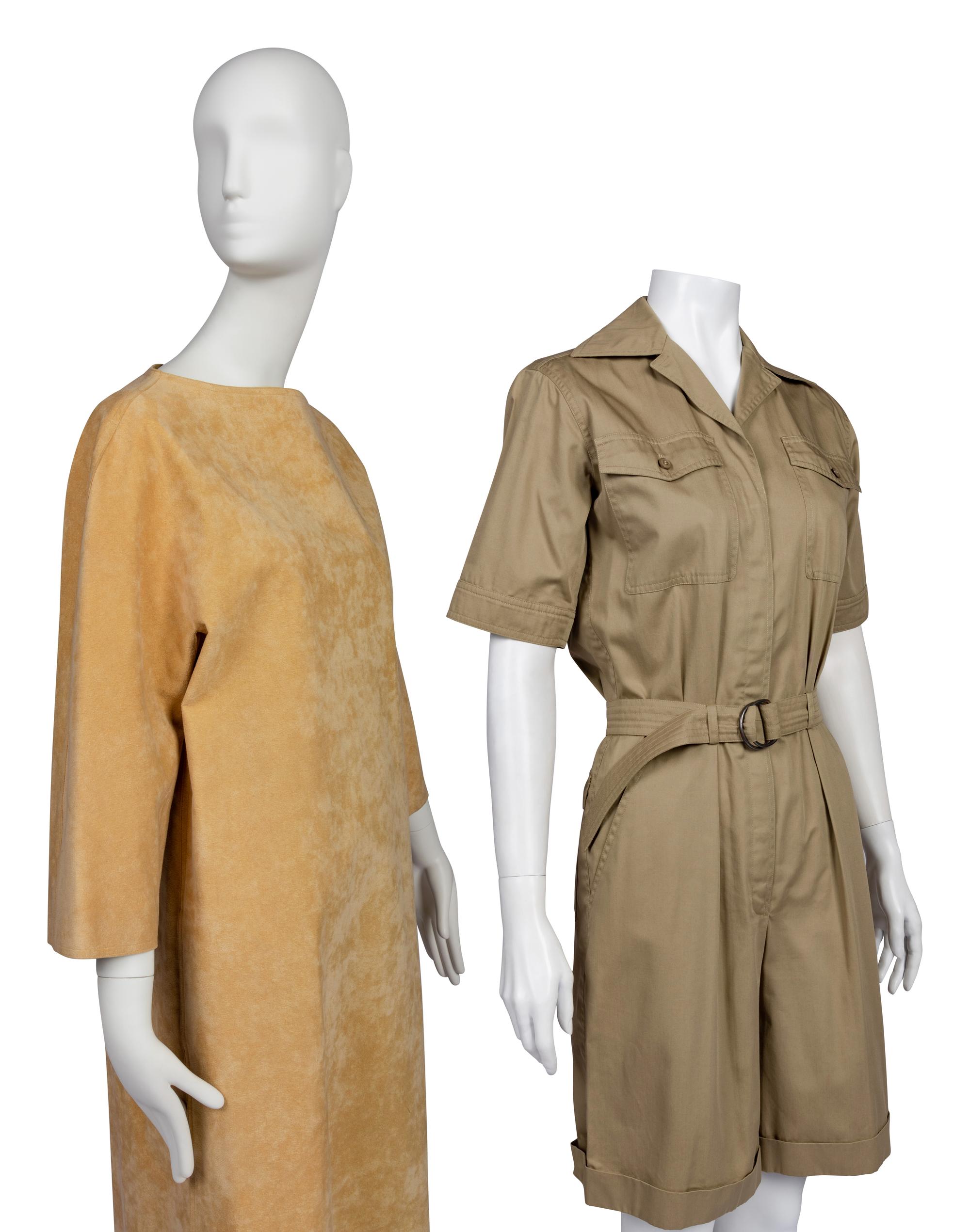 Saint Laurent Safari Jumper and Halston Ultrasuede Dress, 1968-70s