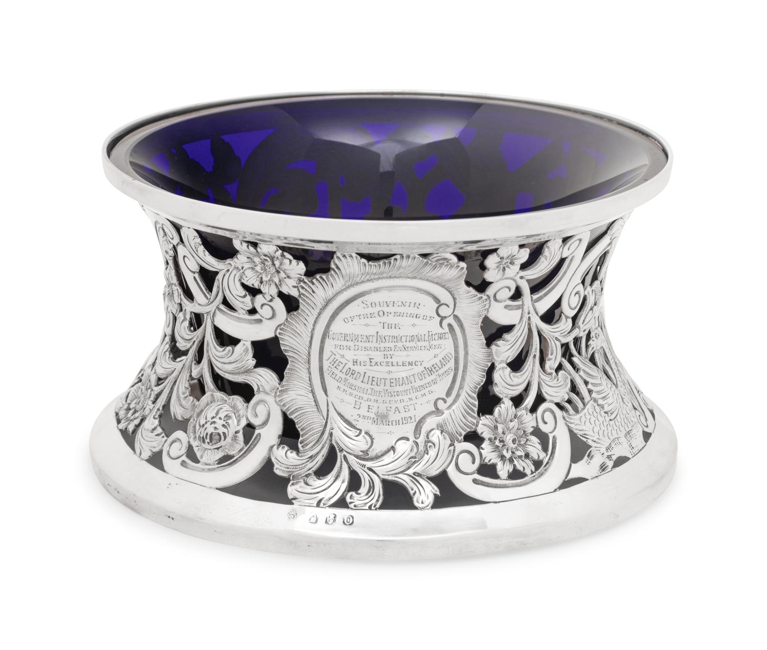 An Irish Silver Dish Ring and Glass Liner