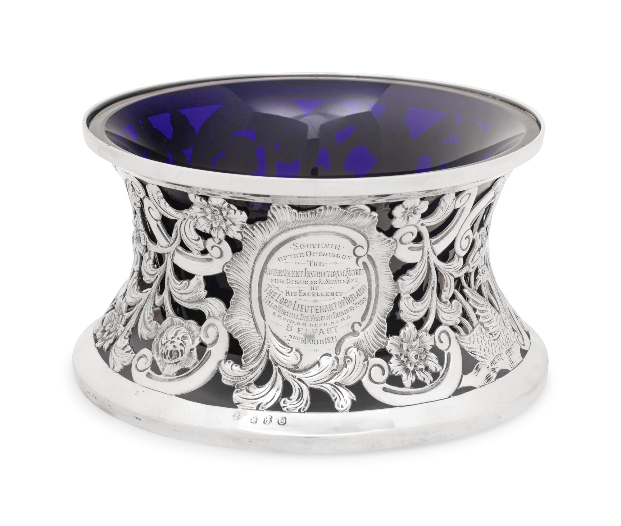 An Irish Silver Dish Ring and Glass Liner