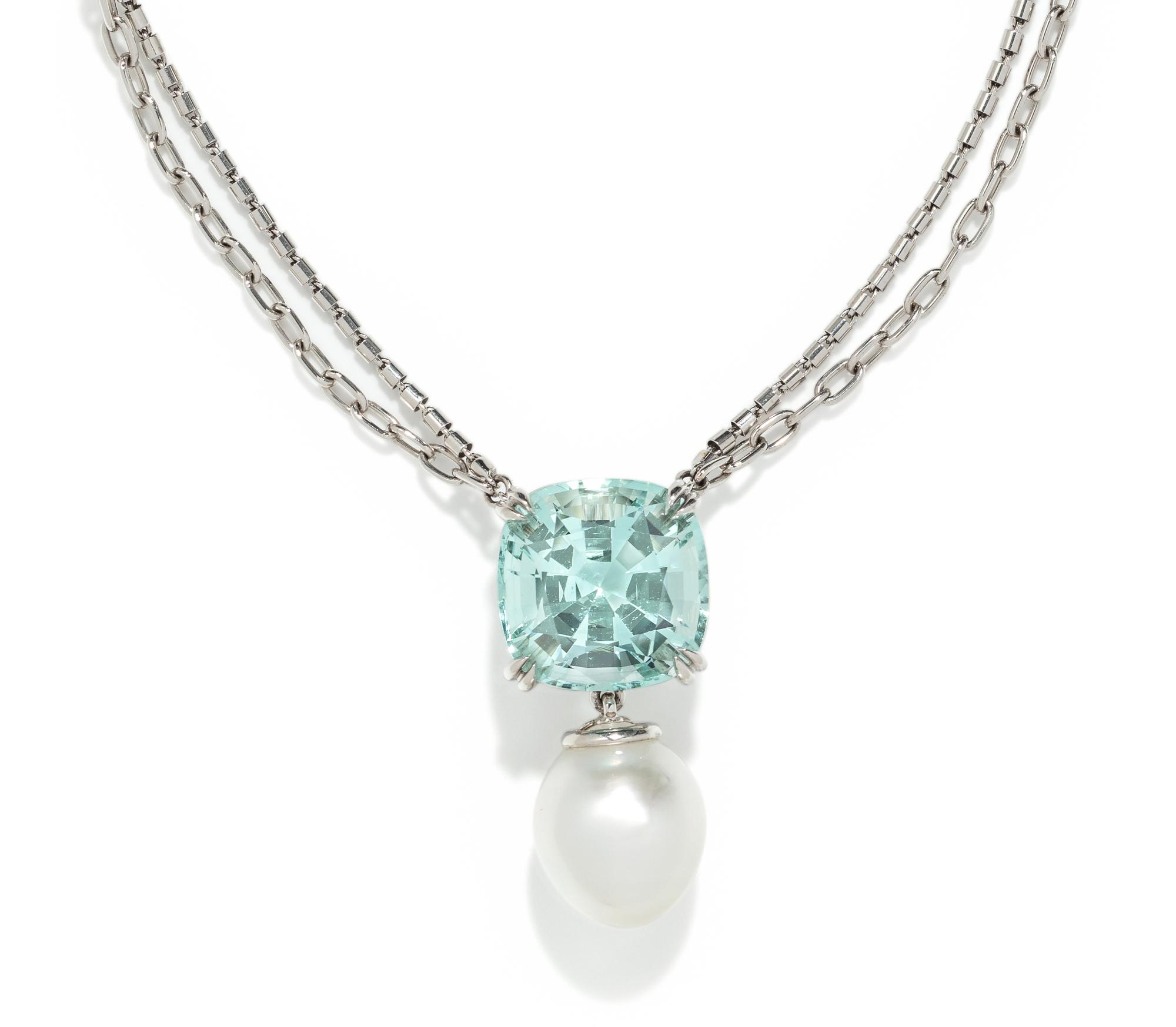 AQUAMARINE AND CULTURED BAROQUE SOUTH SEA PEARL NECKLACE