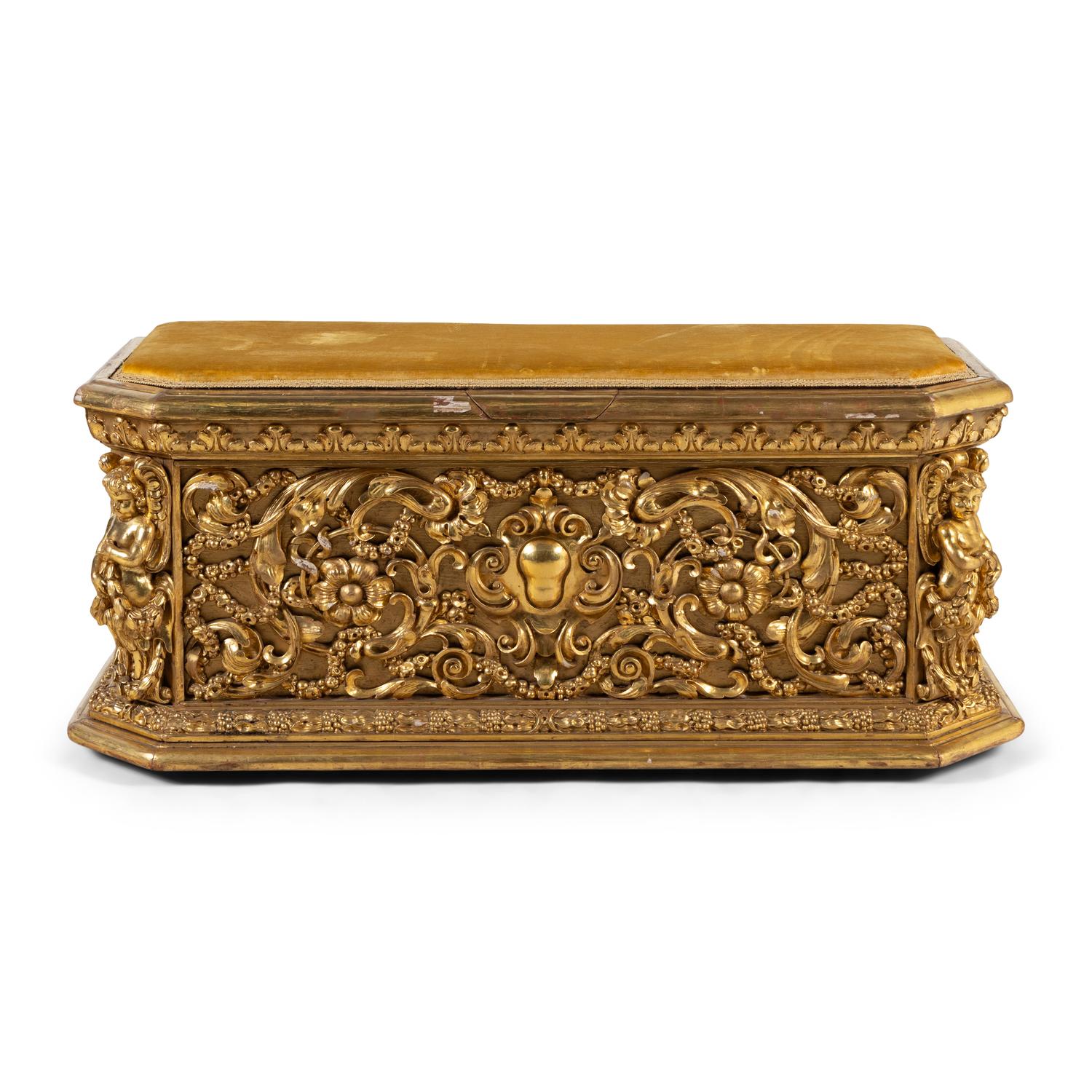An Italian Baroque Style Carved Giltwood Chest