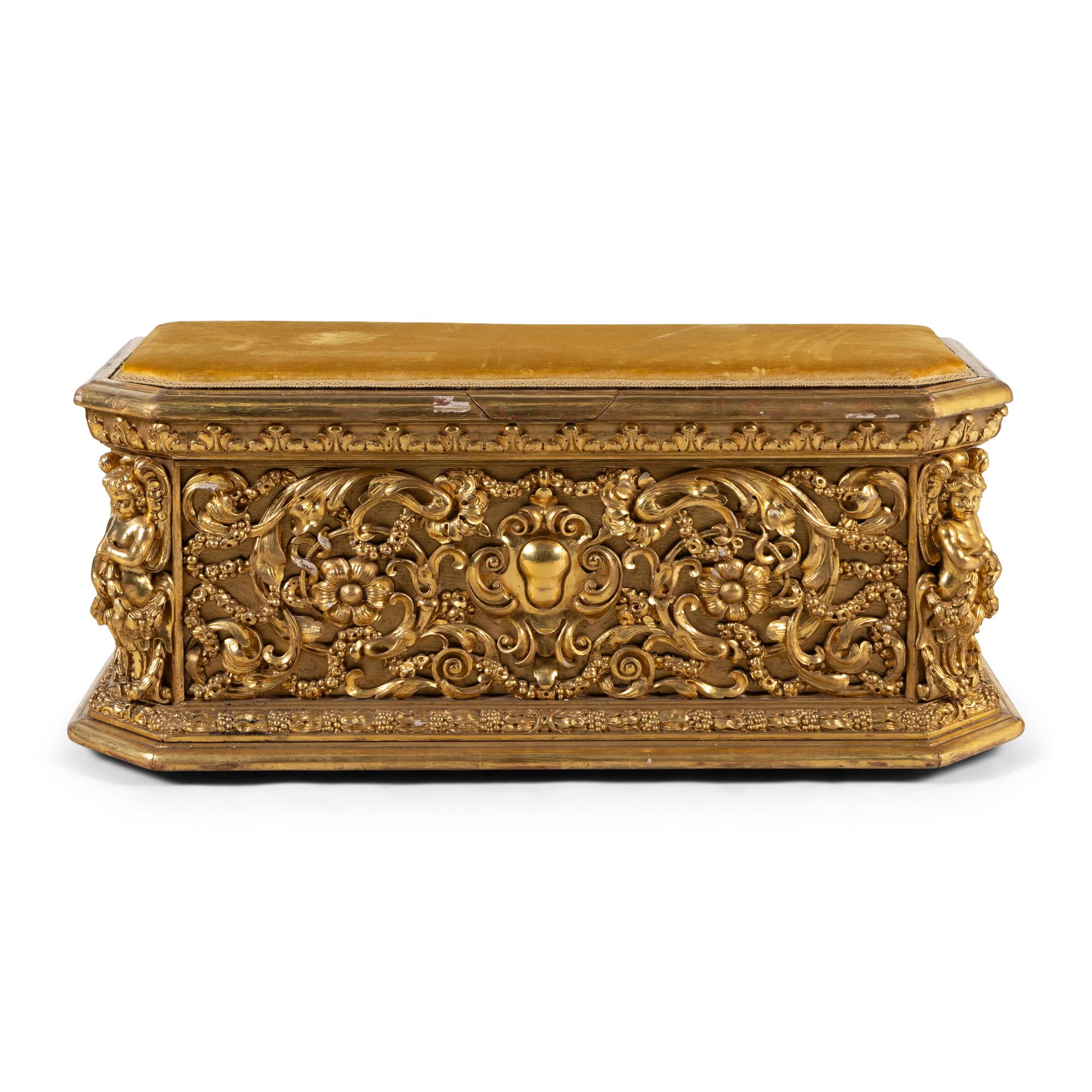 An Italian Baroque Style Carved Giltwood Chest