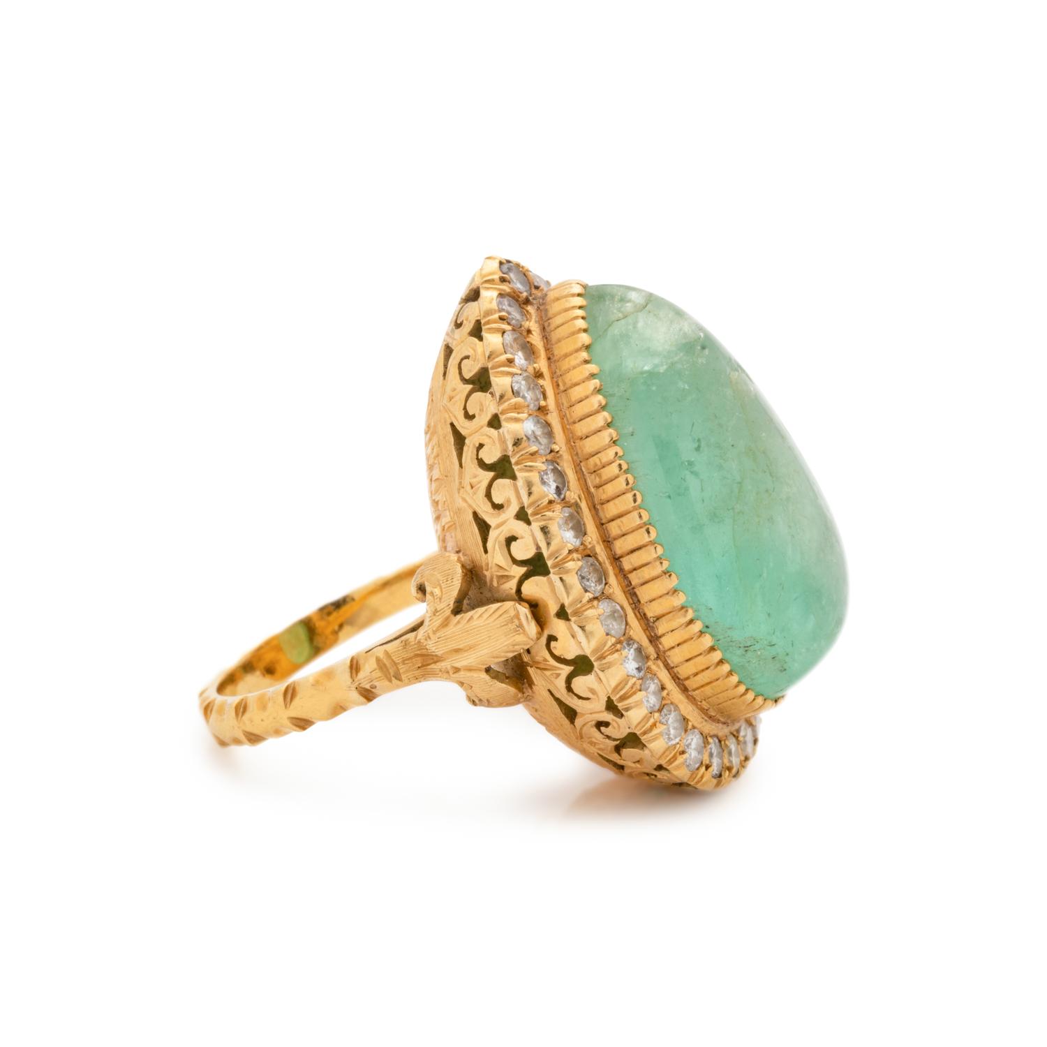 GREEN BERYL AND DIAMOND RING