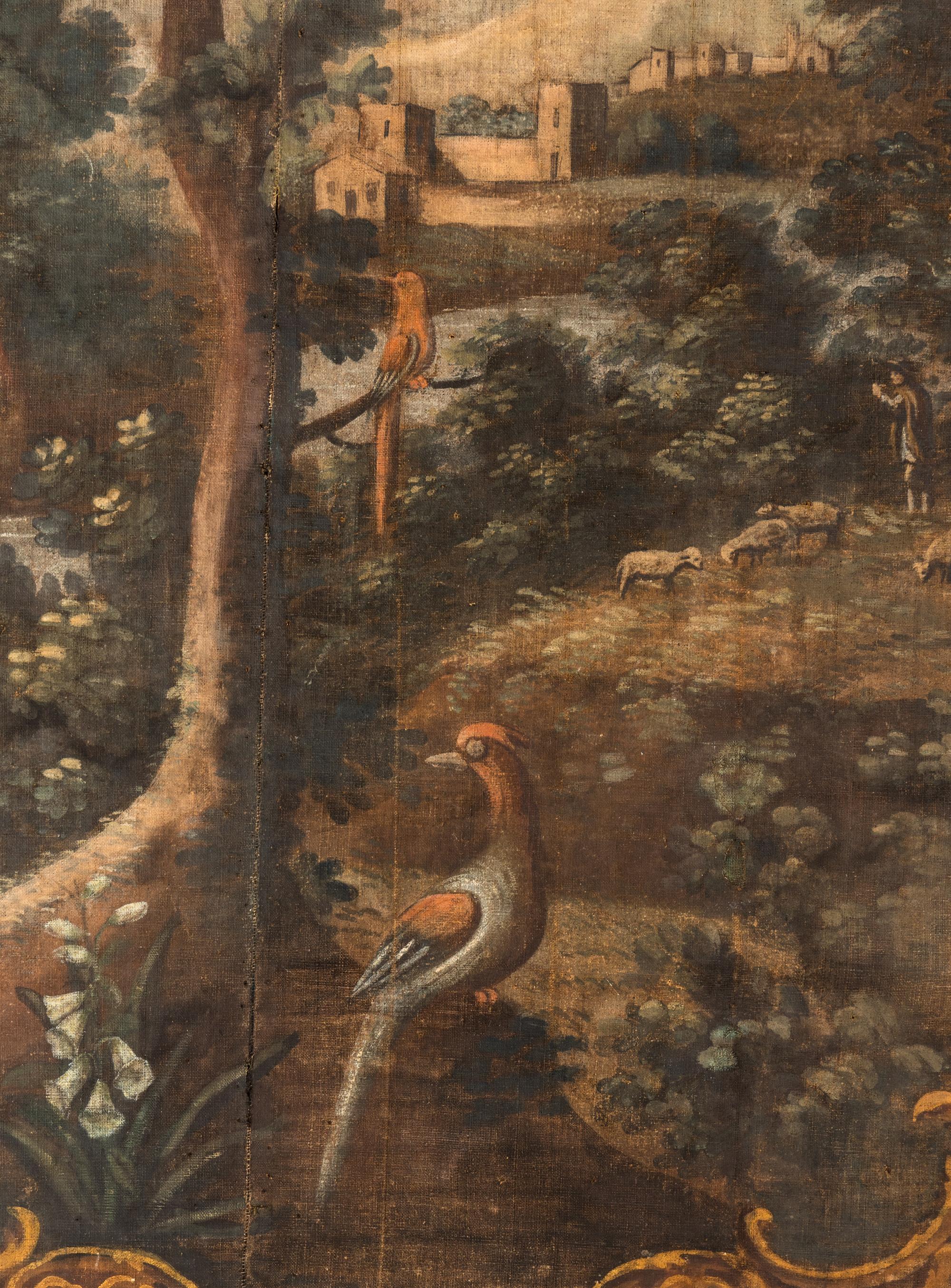A French Giltwood-Framed Painted Canvas Wall Panel