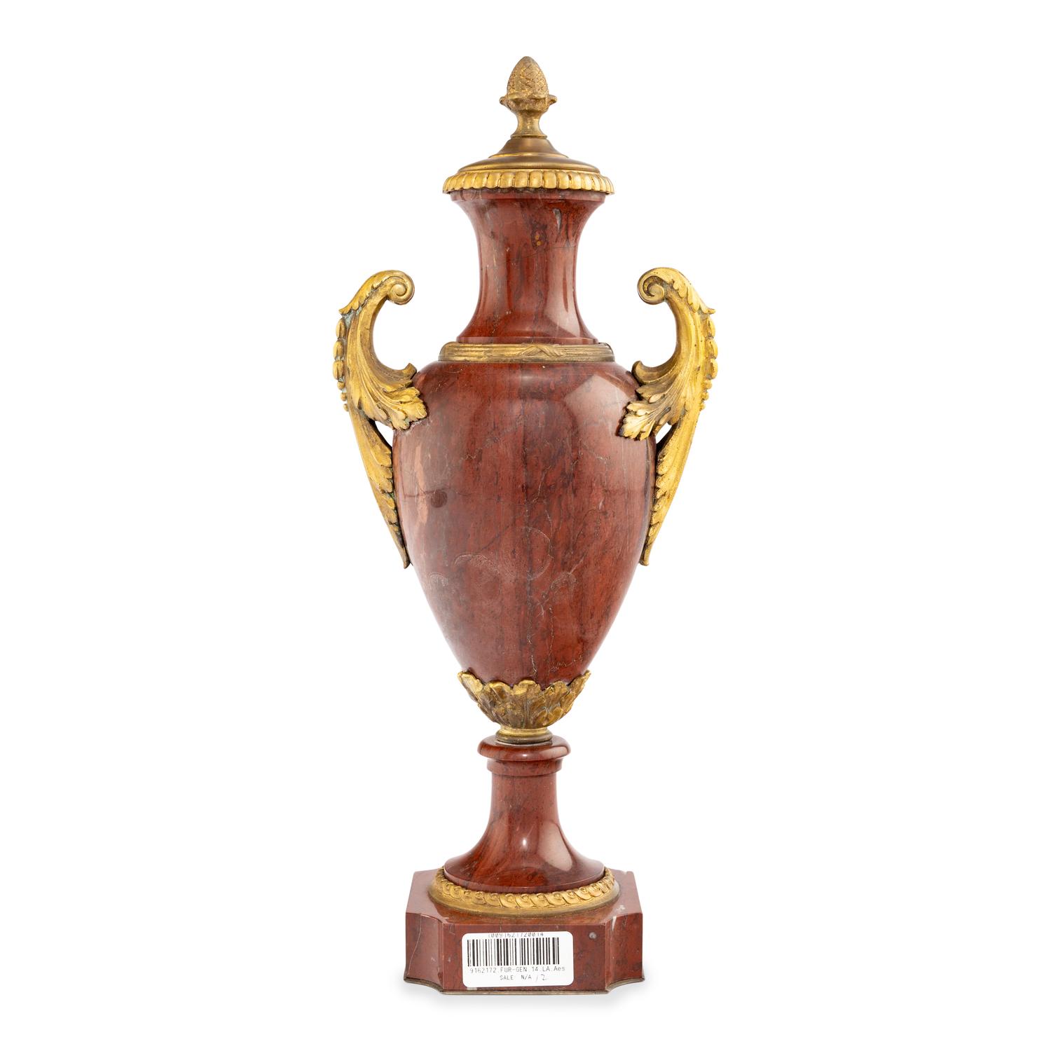 A Neoclassical Style Gilt Bronze Mounted Rouge Marble Covered Urn