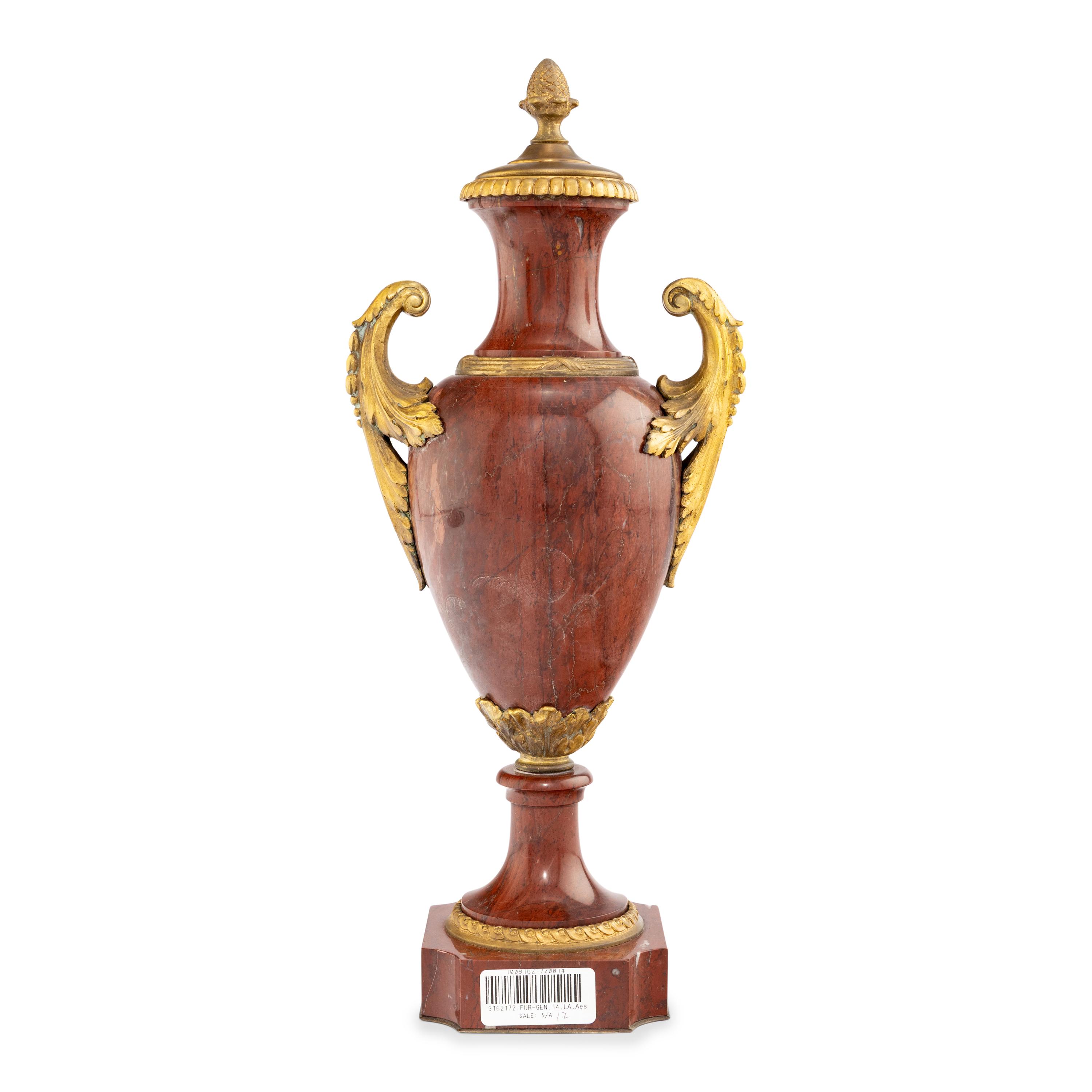 A Neoclassical Style Gilt Bronze Mounted Rouge Marble Covered Urn