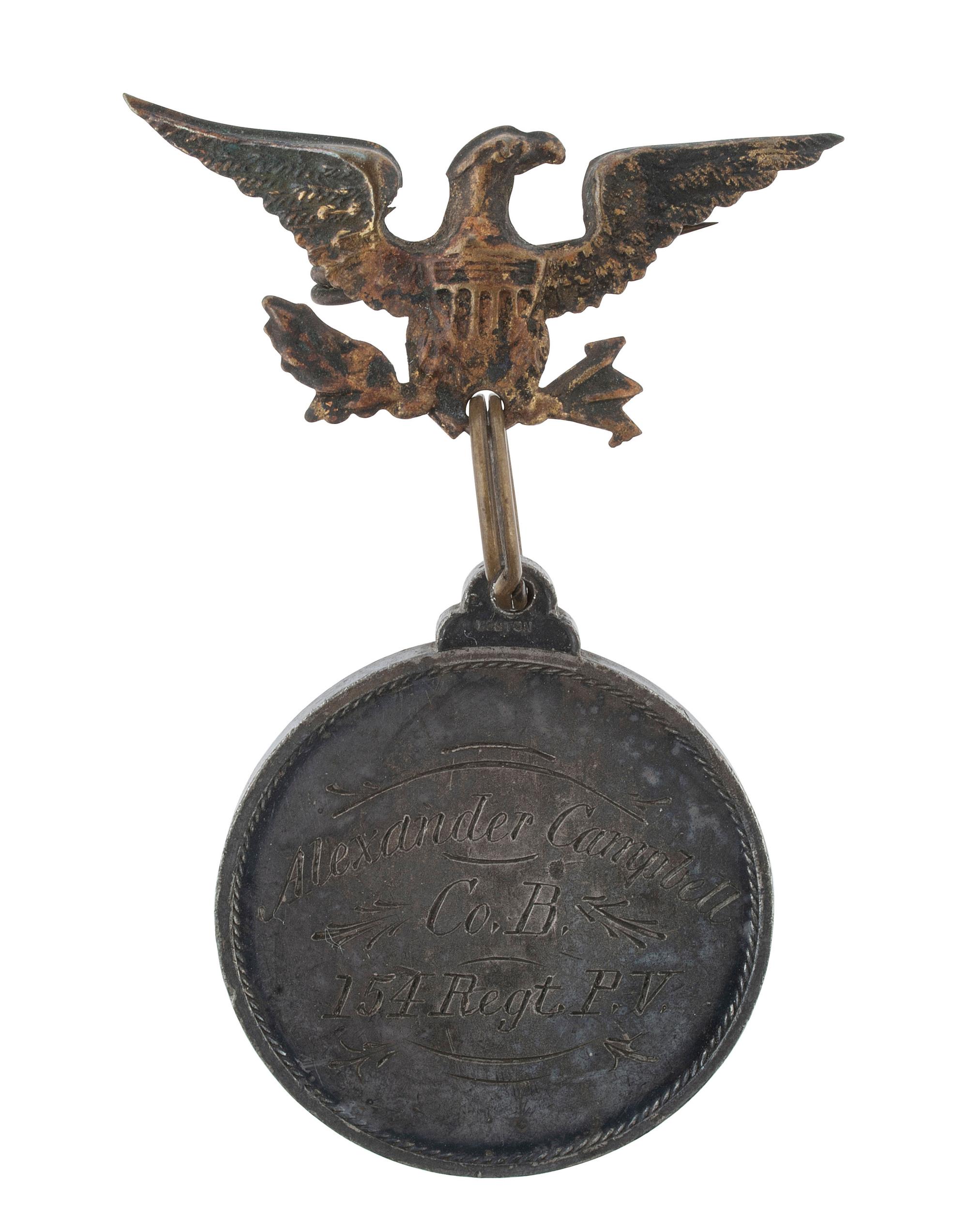 [CIVIL WAR]. ID disc of Alexander Campbell, Company B, 154th Pennsylvania Volunteer Infantry Regiment. Ex Julian Converse collection.