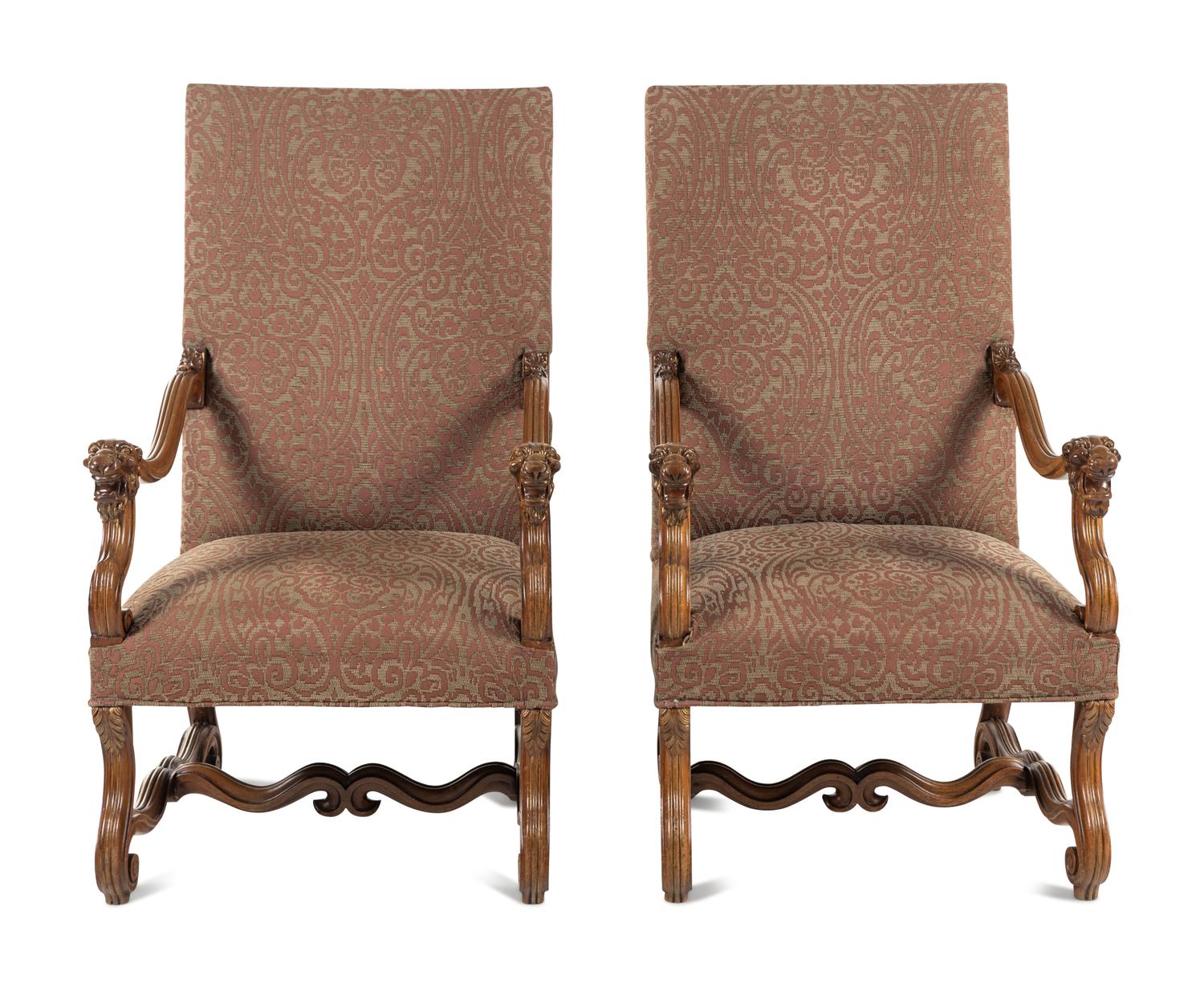 A Pair of French Carved Walnut Fauteuils