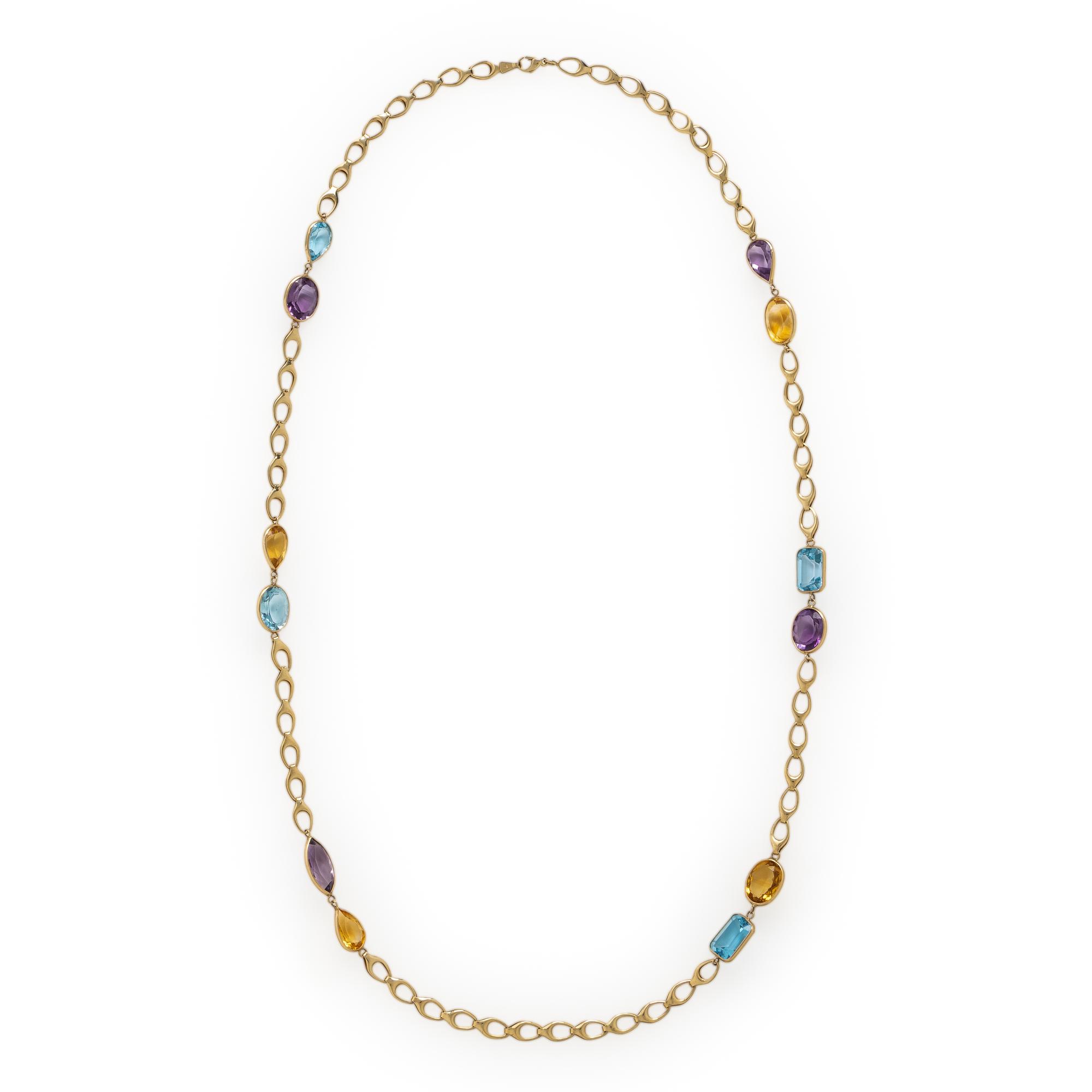 Amethyst, Citrine, Blue Topaz, and Yellow Gold Necklace