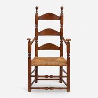 Two carved and turned maple and/or ash ladderback armchairs Wallingford, CT, and Delaware Valley, PA, early - late 18th century