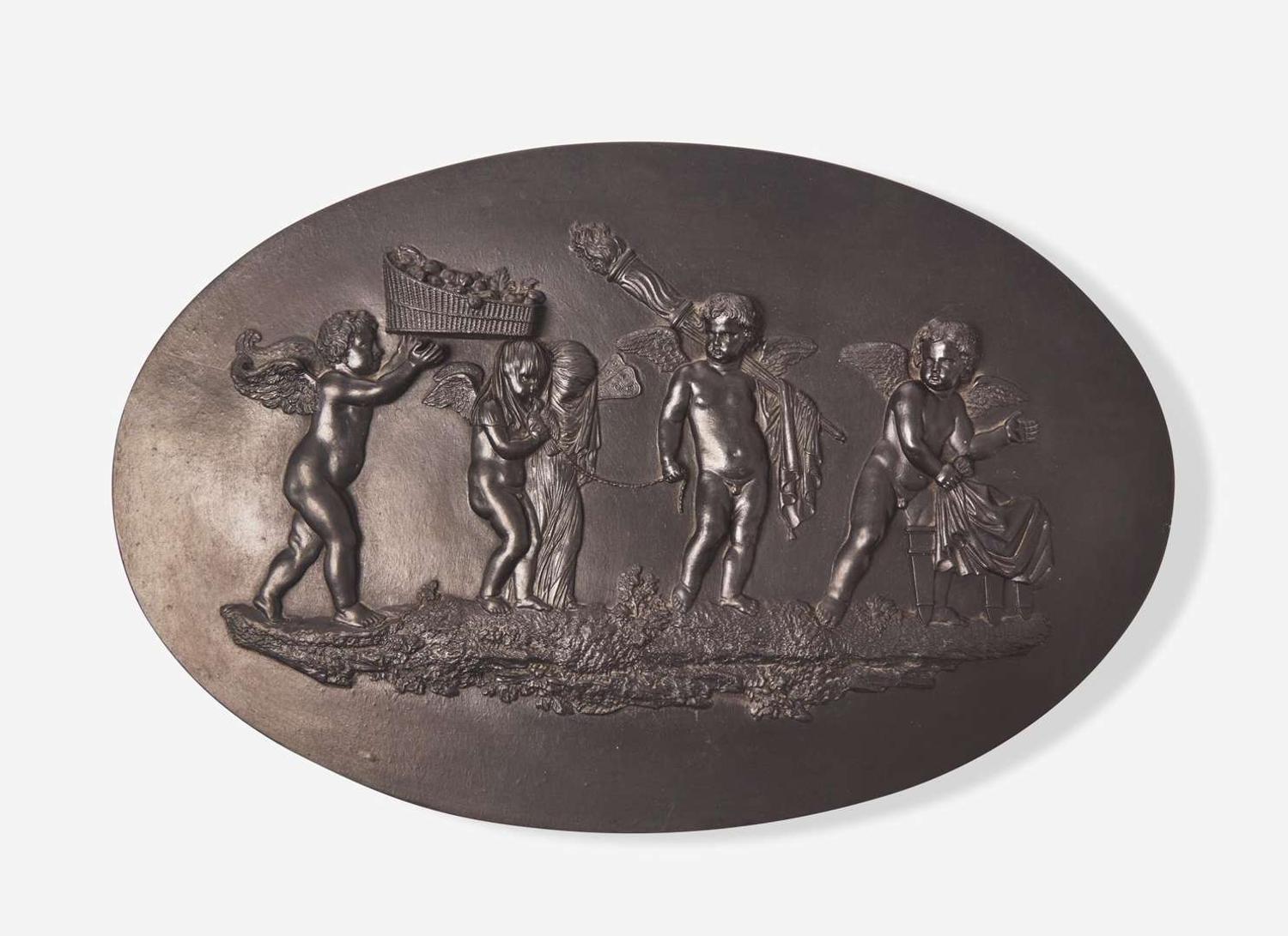 A Large Wedgwood Bert Bentley Black Basalt Plaque, UK, early 20th century
