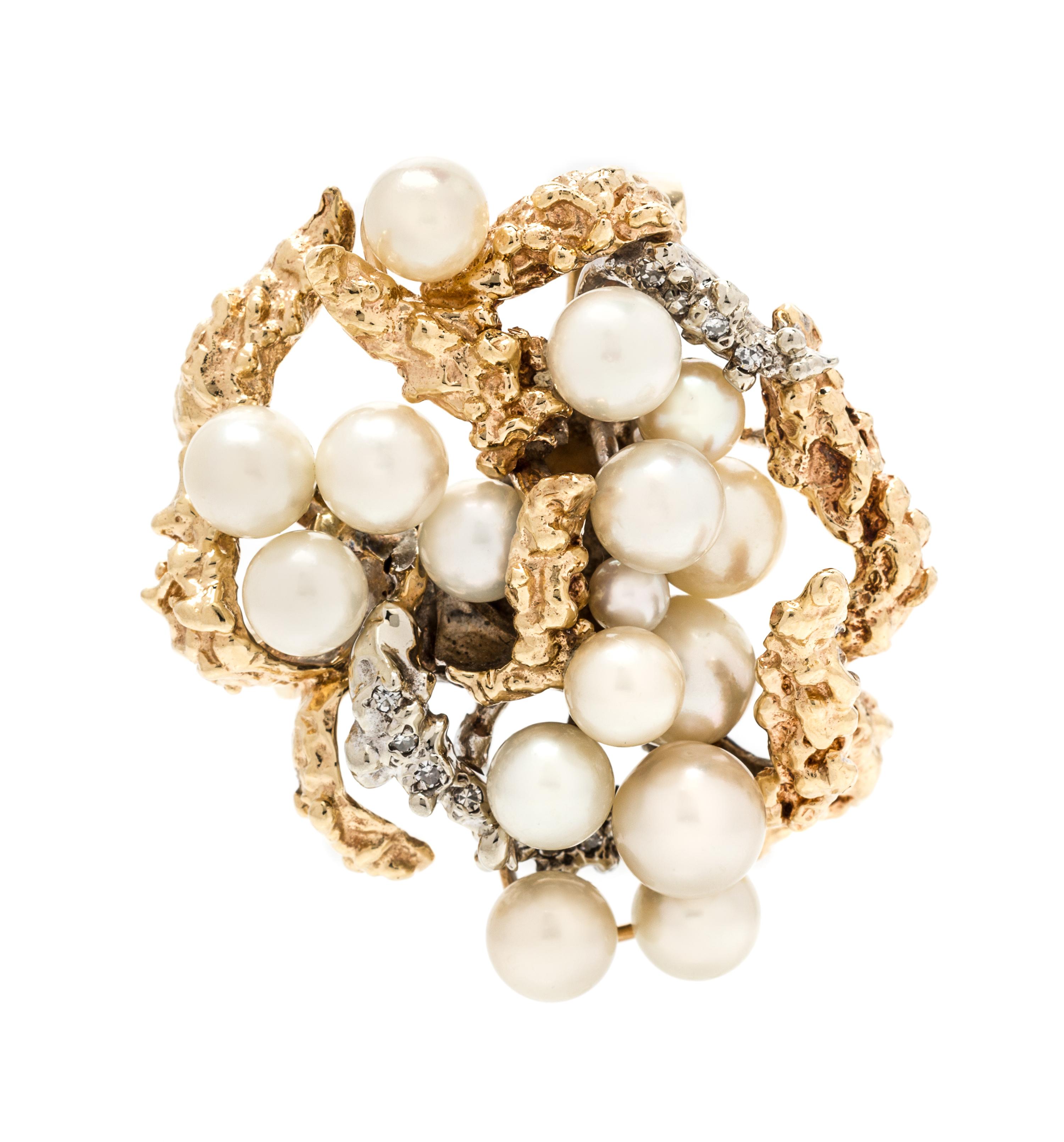 A 14 Karat Bicolor Gold, Cultured Pearl and Diamond Slide/Pendant, 21.90 dwts.