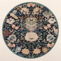 Four Blue Ground Kesi Woven Silk Circular Panels