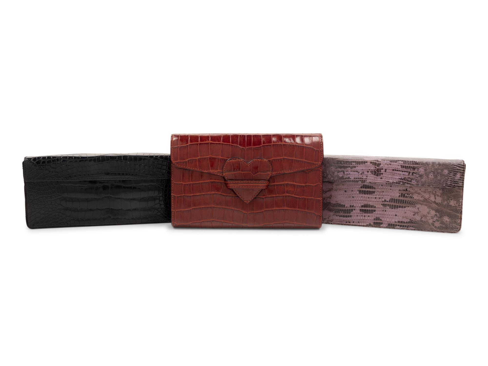 Three Designer Leather Clutches: Two Prada, One Rena Lange