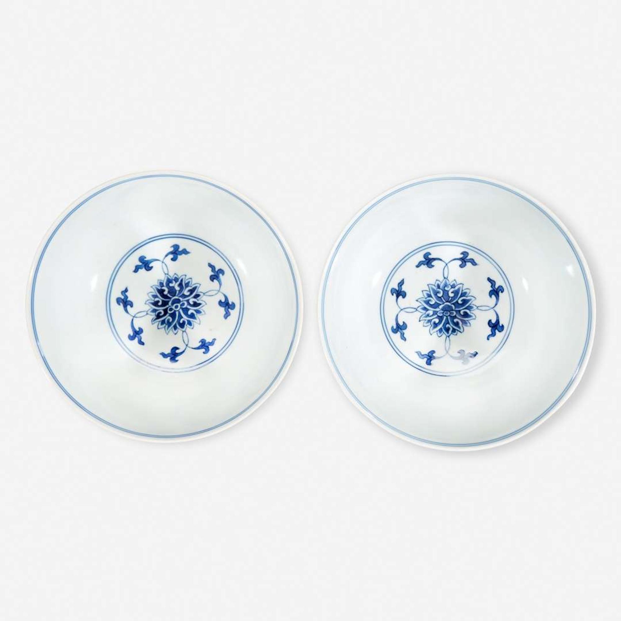 A pair of Chinese blue and white porcelain bowls 青花缠枝莲纹碗一对 Daoguang mark and probably of the period ??? ????