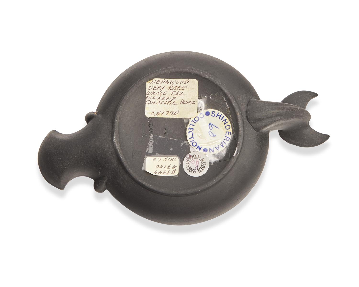 A Wedgwood Etruria Black Basalt Whale Tail Oil Lamp