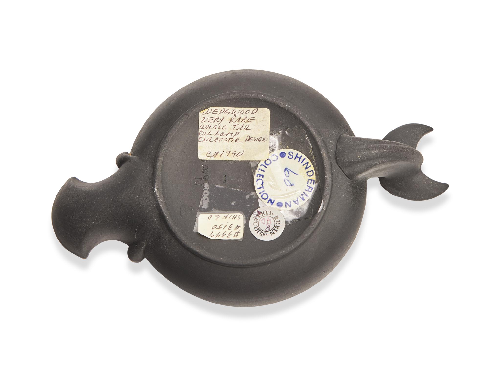 A Wedgwood Etruria Black Basalt Whale Tail Oil Lamp