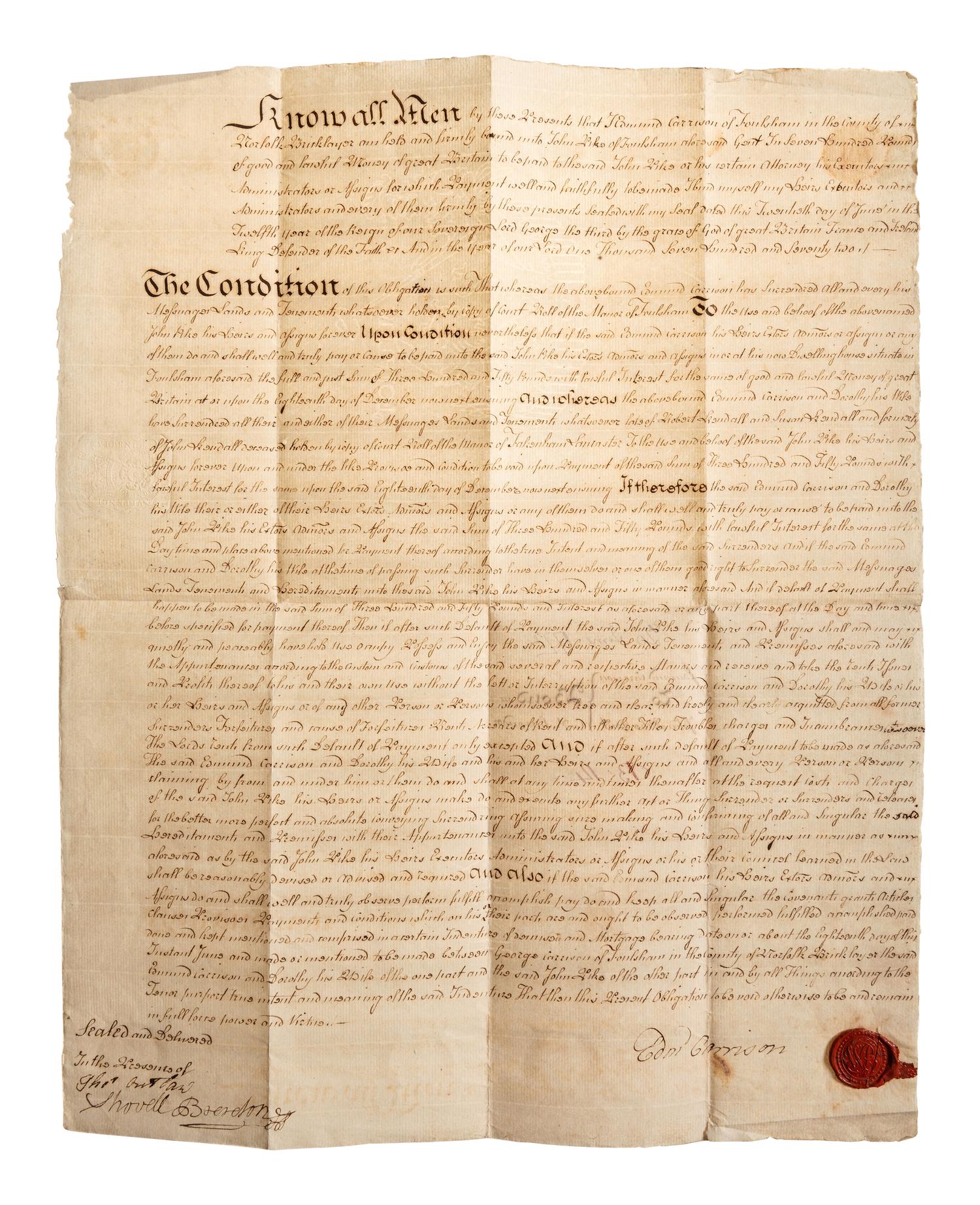 [INDENTURES AND OTHER DOCUMENTS] Lot of 15 Probate, Indentures and other legal documents from America, Scotland and Britain.