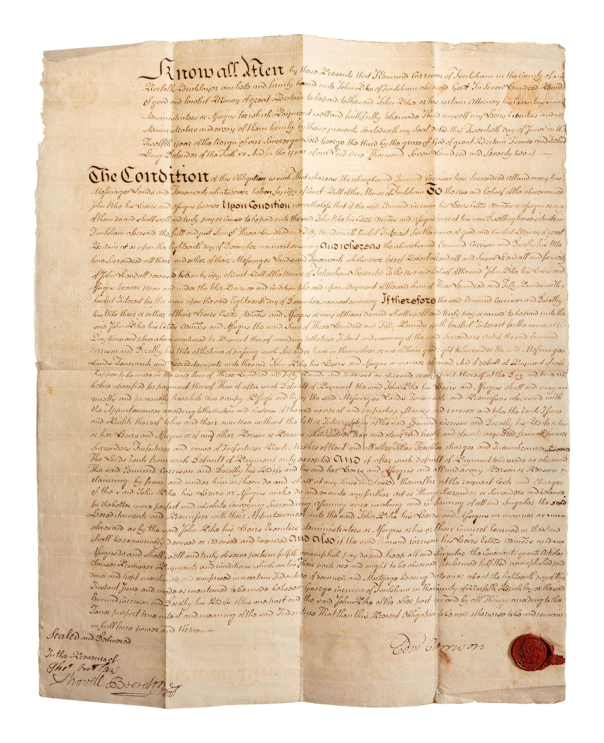 [INDENTURES AND OTHER DOCUMENTS] Lot of 15 Probate, Indentures and other legal documents from America, Scotland and Britain.