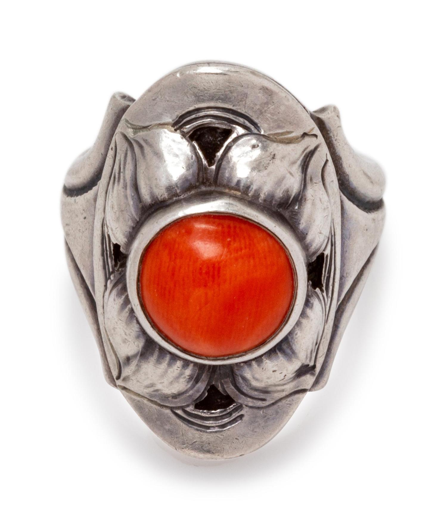 A Sterling Silver and Coral Ring, Kalo,
