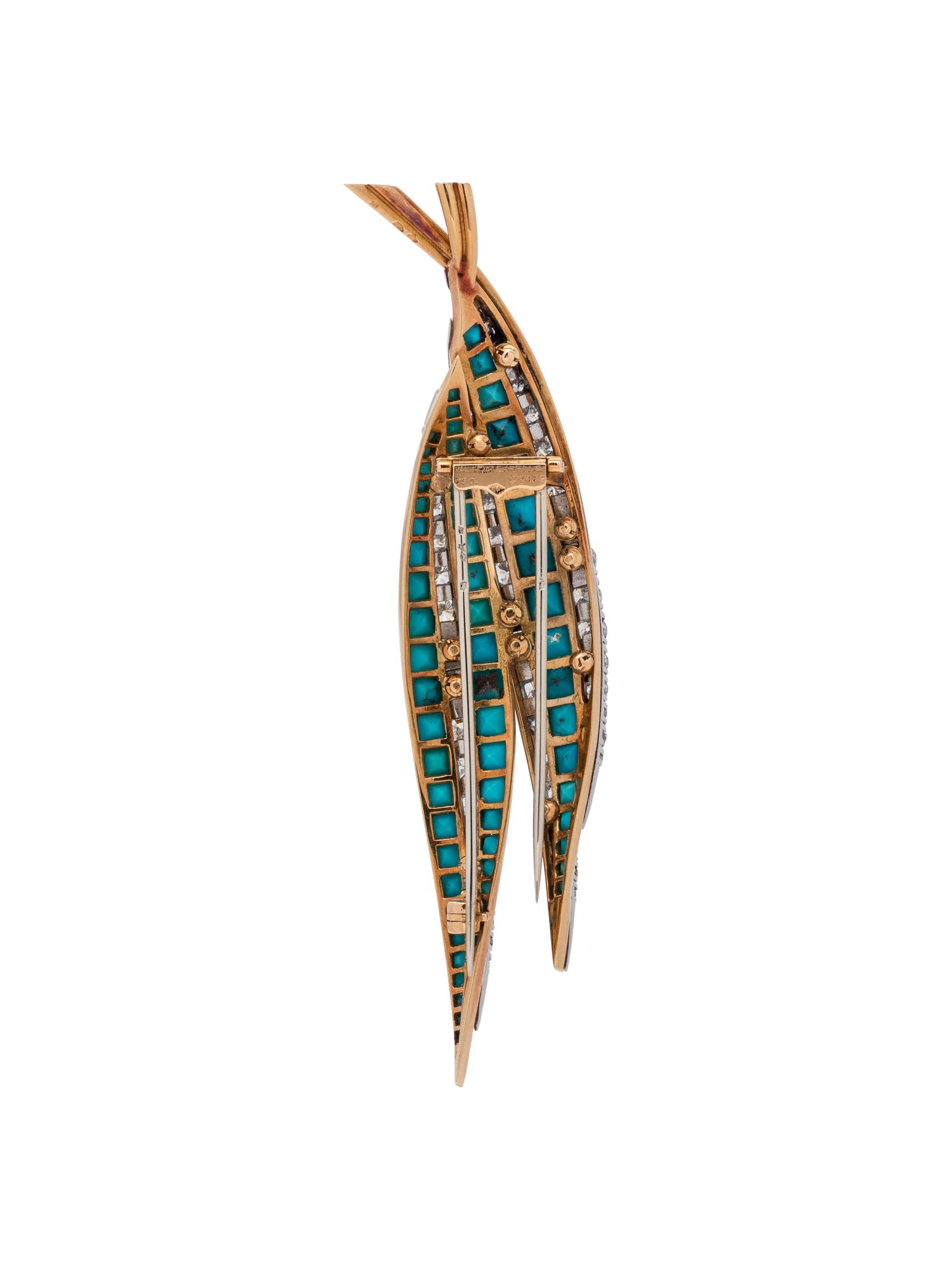 VAN CLEEF & ARPELS, DIAMOND AND TURQUOISE BROOCH