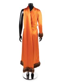Nina Ricci Orange Satin Dress Trimmed with Sable, 1970-80s